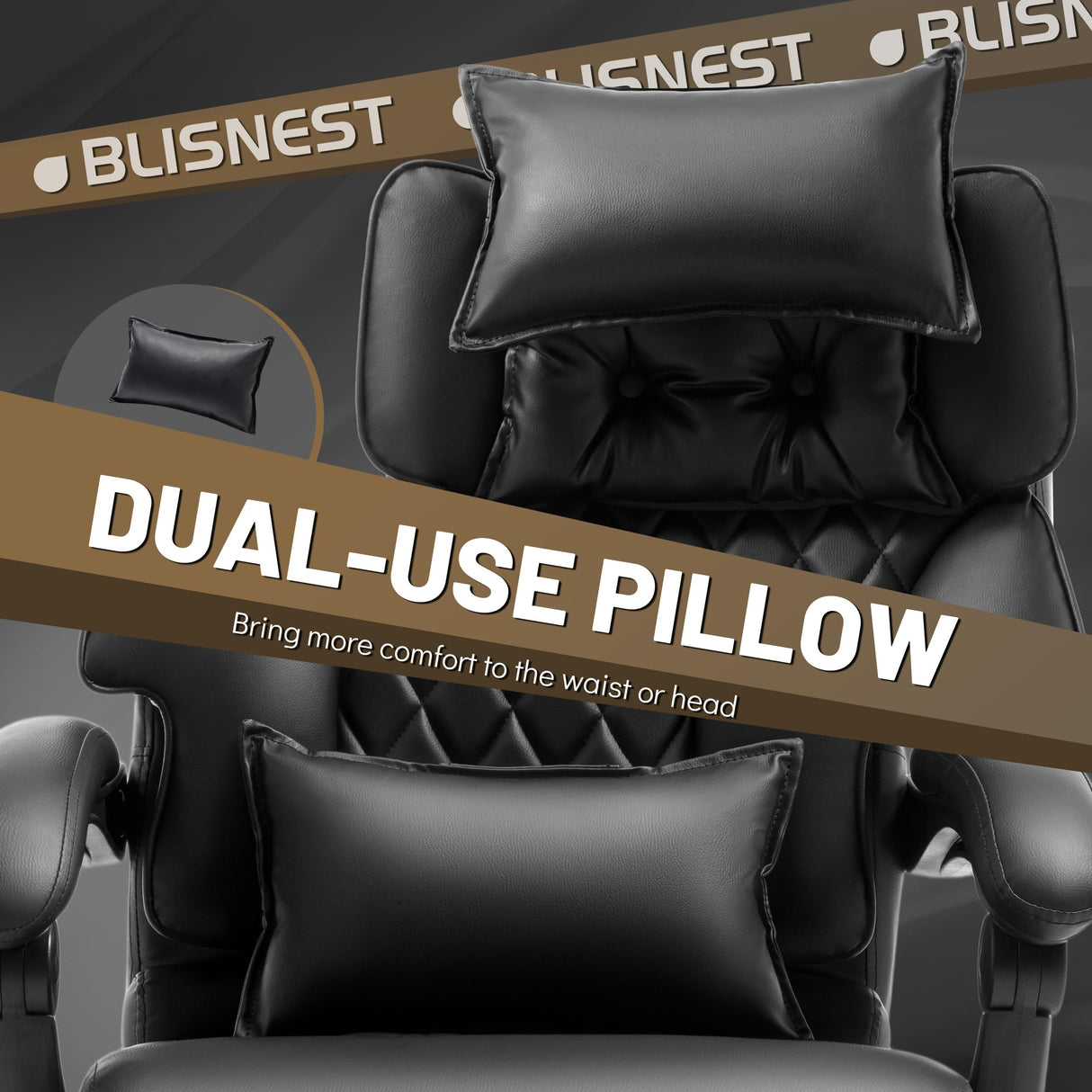 Massage Office Chair with Foot Rest,3D Kneading & Heat Executive Office Chairs,Big and Tall Leather Office Chair 500LBS,Ergonomic Desk Chair for Heavy People,Recliner with Dual-Use Pillow,Black BLISNEST