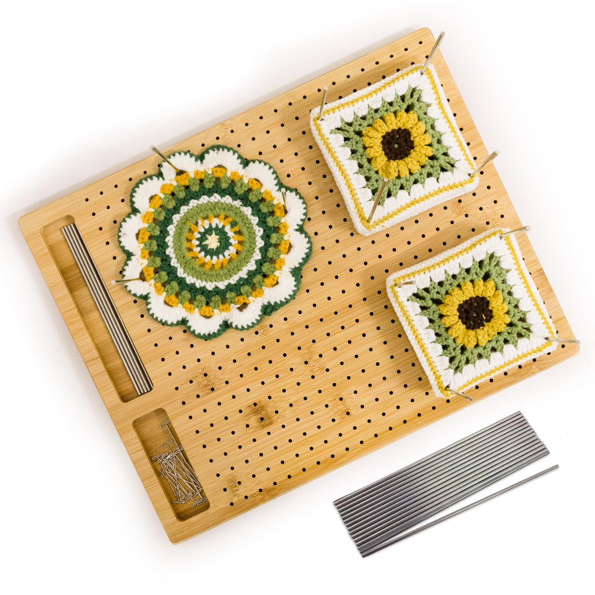 Crochet Blocking Board with 15 Stainless Steel Pegs - 13 x 12 Inch Granny Square Blocking Board, Blocking Boards for Crochet Projects Gifts for Mom, Grandmothers Adnkwolivt