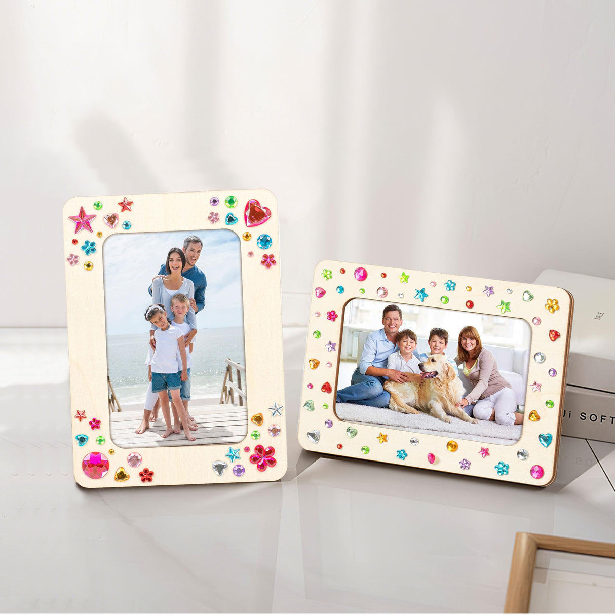 Lesnala 6Pcs Unfinished Wood Picture Frames with 4 Sheets Crystal Diamond Stickers Crafts DIY Kits for Adults Kids Party Present Fits 4 X 6 Inch Photo Lesnala