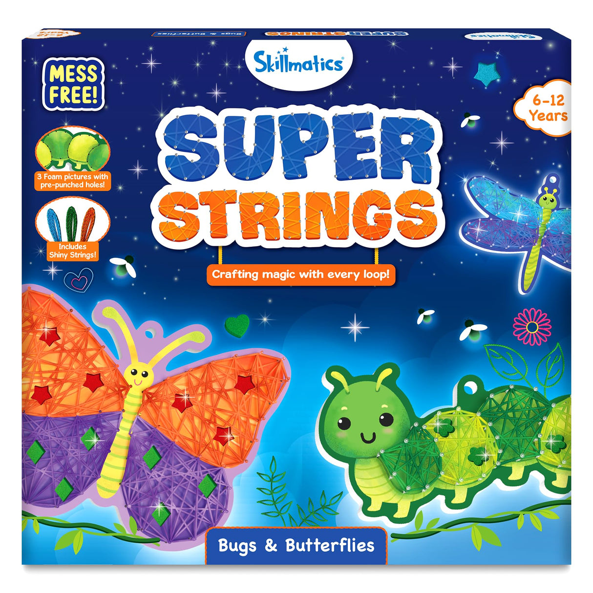 Skillmatics String Art Activity - Bugs & Butterflies, Mess-Free Art for Kids, Craft Kits & Supplies, DIY Decor & Creative Activity, Gifts for Girls & Boys Ages 6, 7, 8, 9, 10, 11, 12 Skillmatics