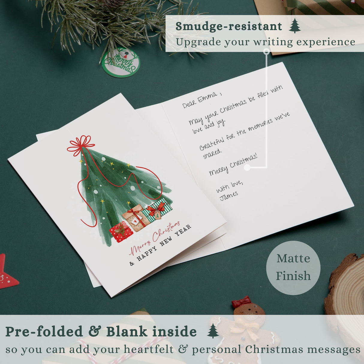 Merry Christmas Cards Boxed with Envelopes Set of 20 Cards - Woodlands Watercolor Designs on Heavy Duty Card Stock - 5x7 Inches Blank Inside - Bulk Christmas Cards with Matching Stickers Paper Play