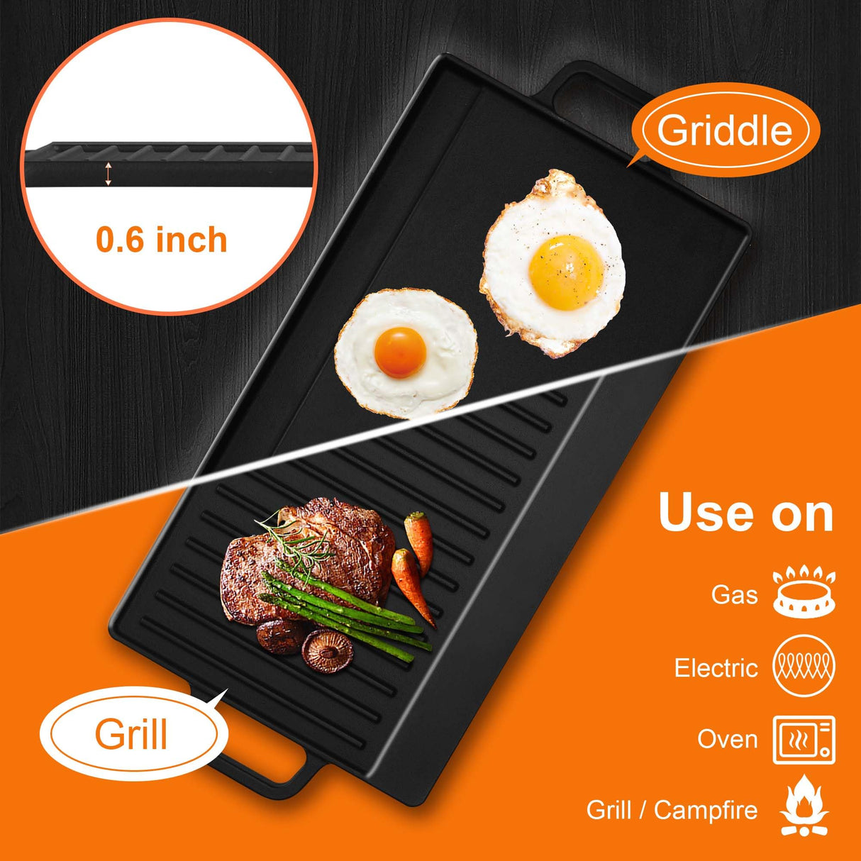 30 Inch Bulit-In Gas Cooktop with Griddle, 5 Italy SABAF Powerful Burners Over 92% High Efficiency, Max 48300BTU Gas Stove Top, 304 Stainless Steel Panel, NG/LPG Convertible, CSA Certified Amzgachfktch