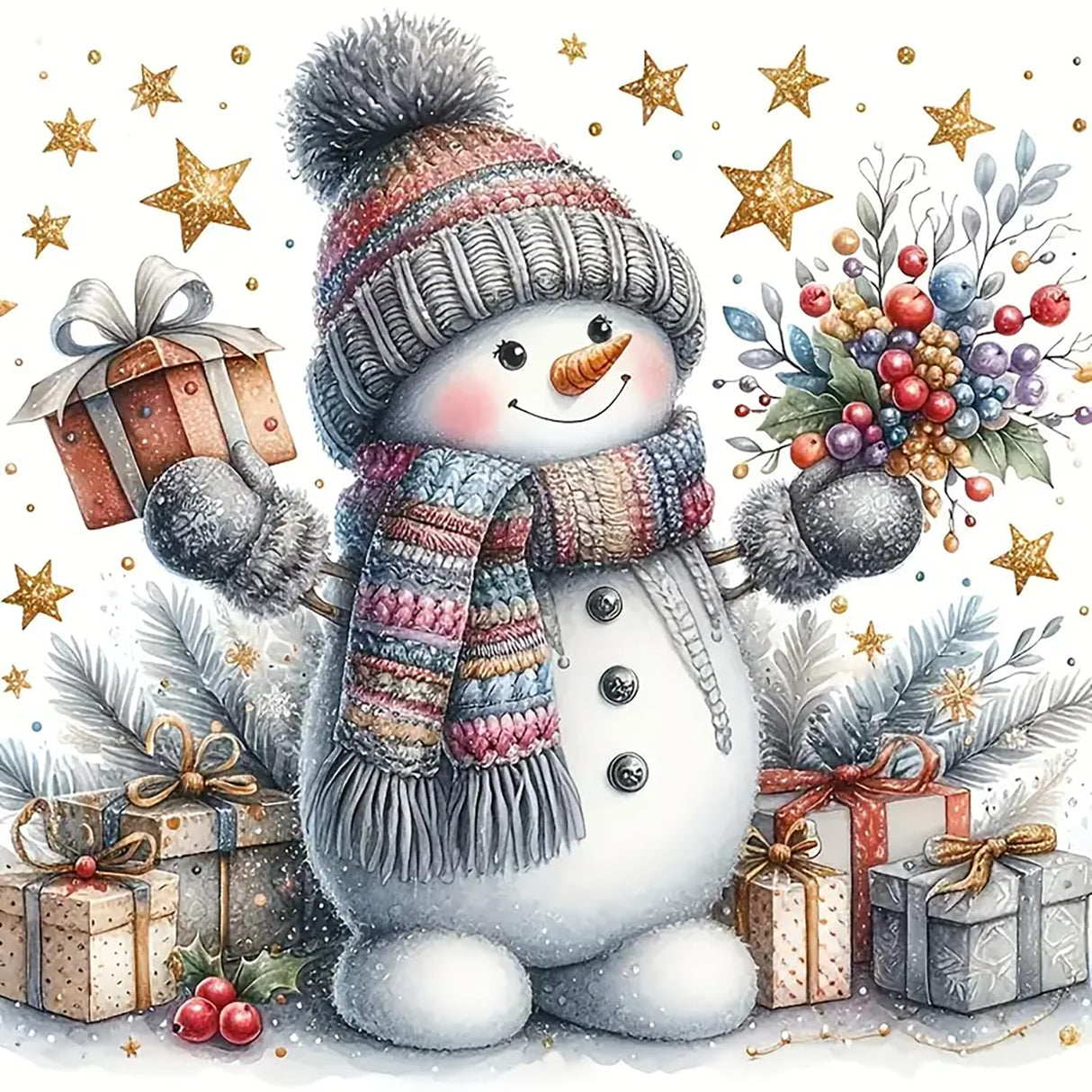 Winter Snowman Star Diamond Art Painting Kits for Adults, Christmas Diamond Painting Kits for Adults Beginners, 5D DIY Full Drill Diamond Dot Gem Art Kits for Adult, Home Wall Decor 13.8x13.8 Inch AWLNKMC