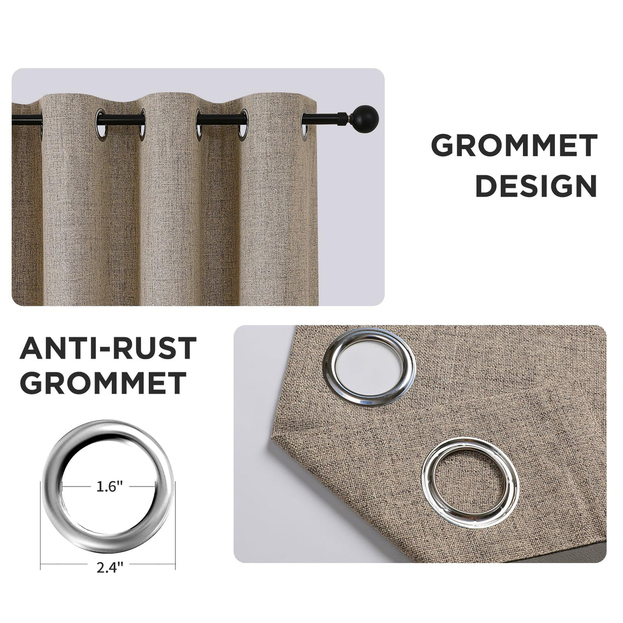 CUCRAF 100% Blackout Window Curtains 84 inches Long 2 Panels Set, Faux Linen Look Thermal Insulated Grommet Drapes, Room Darkening Curtain for Bedroom Living Room(W52 x L84 Inch, Light Khaki) CUCRAF