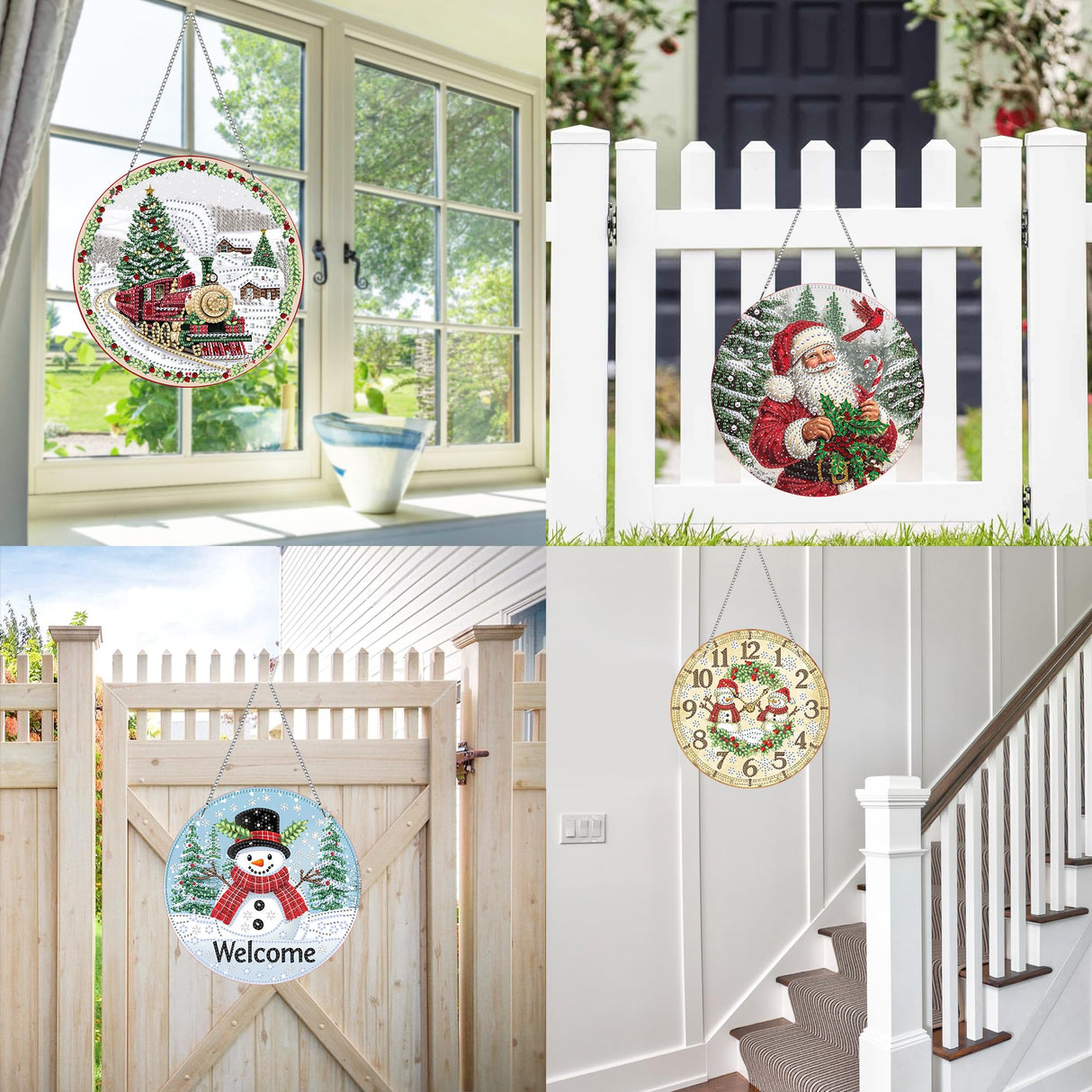 VAIIEYO Christmas Diamond Art Hanging Ornament, Train Diamond Painting Suncatchers Window Hanging Kit with Chain, 7.5x7.5 inch Crystal Pendant Art Craft for Gift Home Wall Front Door Decoration VAIIEYO