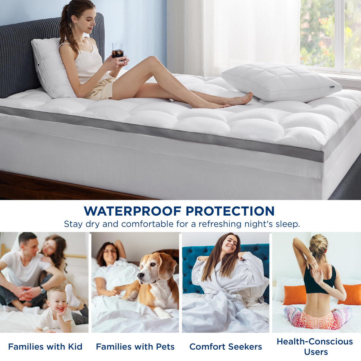 Bedsure 4 Inch Memory Foam Queen Mattress Topper, Dual Layer 2.5 Inch Gel Memory Foam & 800 GSM Waterproof Pillow Top Cooling Mattress Pad with 8-21 Inch Deep Pocket (Queen, 60x80 Inches) Bedsure