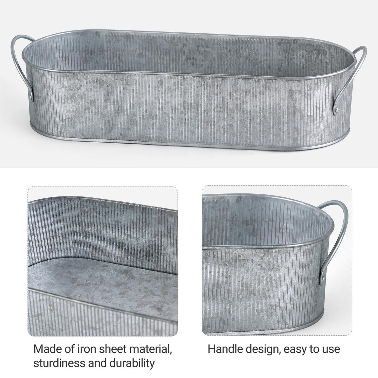 Mkono Metal Storage Basket for Toilet Tank Top Bathroom Decor, Galvanized Tray with Handle for Shelves, Farmhouse Toilet Paper Holder Organizing Bin Box for Countertop Living Room, Set of 2, Silver Mkono