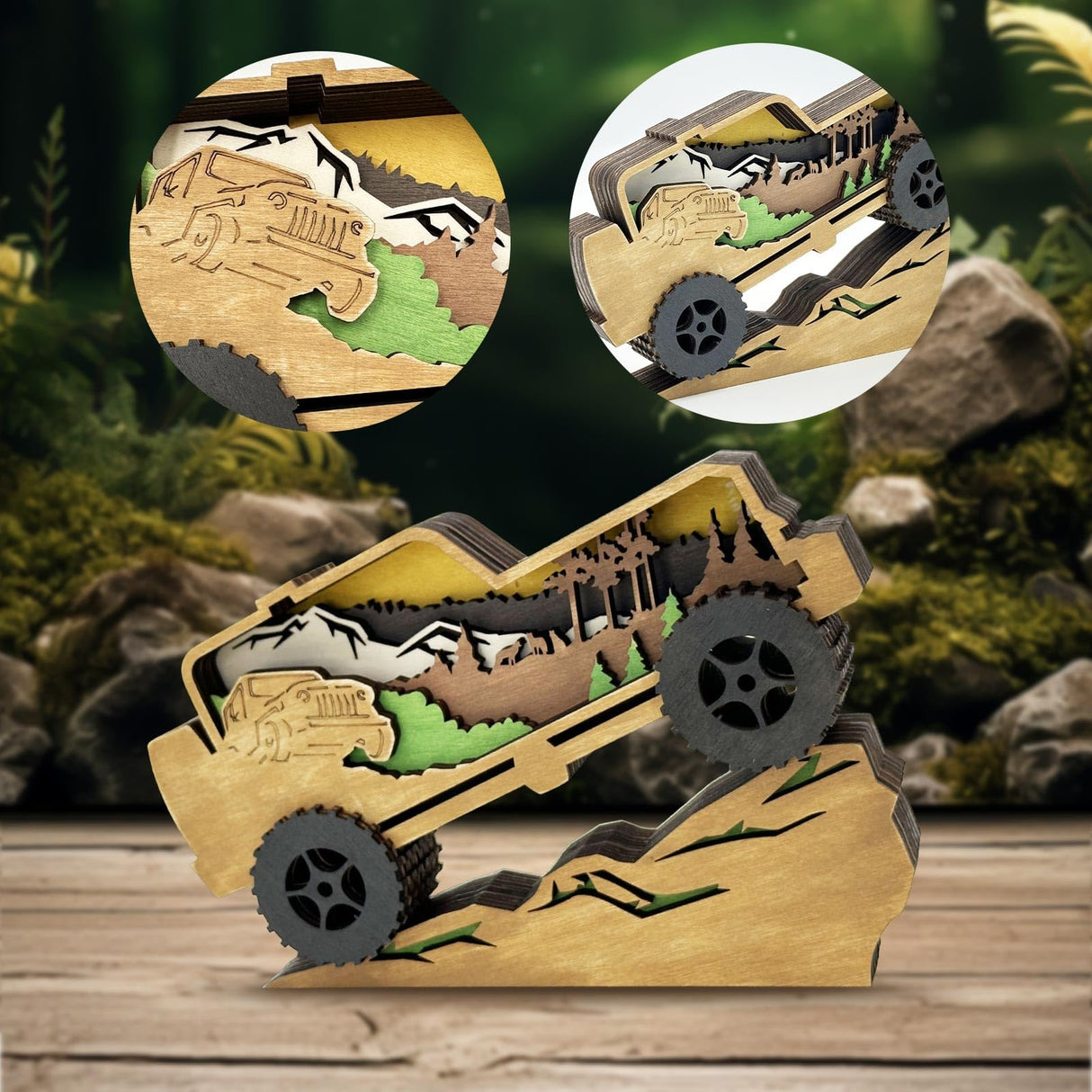 Drawelry 3D Wood Carving Lamp Home Creative Decorative, Funny Family Presents Ideas Christmas Living Room Office Decor Warm LED Night Lights Christmas Birthday Gift for Friend Son Dad Boys (Cool Car) Drawelry