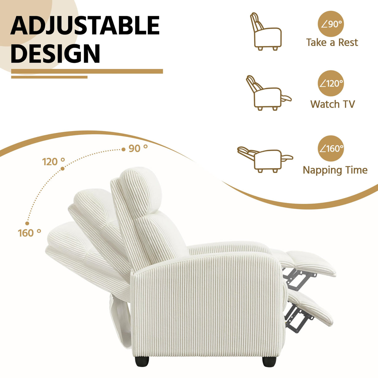 Yaheetech Corduroy Recliner Chair Single Sofa Home Theater Seating Adjustable Modern Reclining Chair for Living Room Bedroom Home Theater Beige Yaheetech