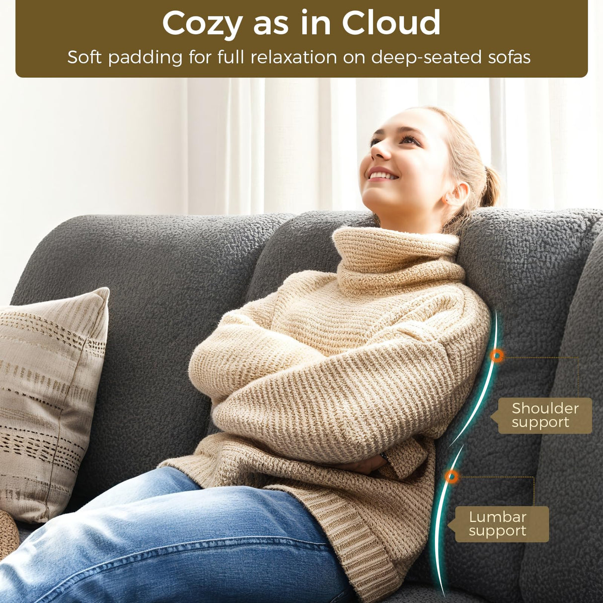 KKL 89 Inches Loveseat Sofa, Comfy Cloud Couch with Deep Seats, 3 Seater Couches for Living Room, Bouclé Fabric, Wood Frame, Easy Assembly, Grey KKL