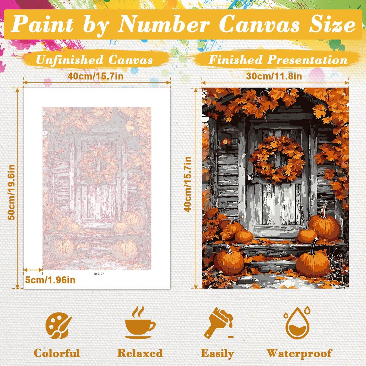 Skyboda Fall Pumpkin Paint by Numbers Kit for Adults Beginners with Frame, Maple Door Adult Paint by Number Kits on Canvas, Easy DIY Oil Painting Kits for Home Decor, 8x12in Skyboda