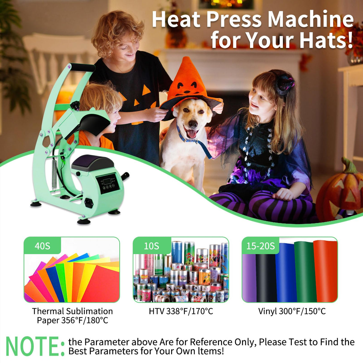 Hat Press, Hat Press Heat Machine for Caps with LCD Control, Hat Heat Press with 2pcs Interchangeable Platens & Caps Stretcher for Vinyl, Sublimation, Heat Transfer (Green) EONIX