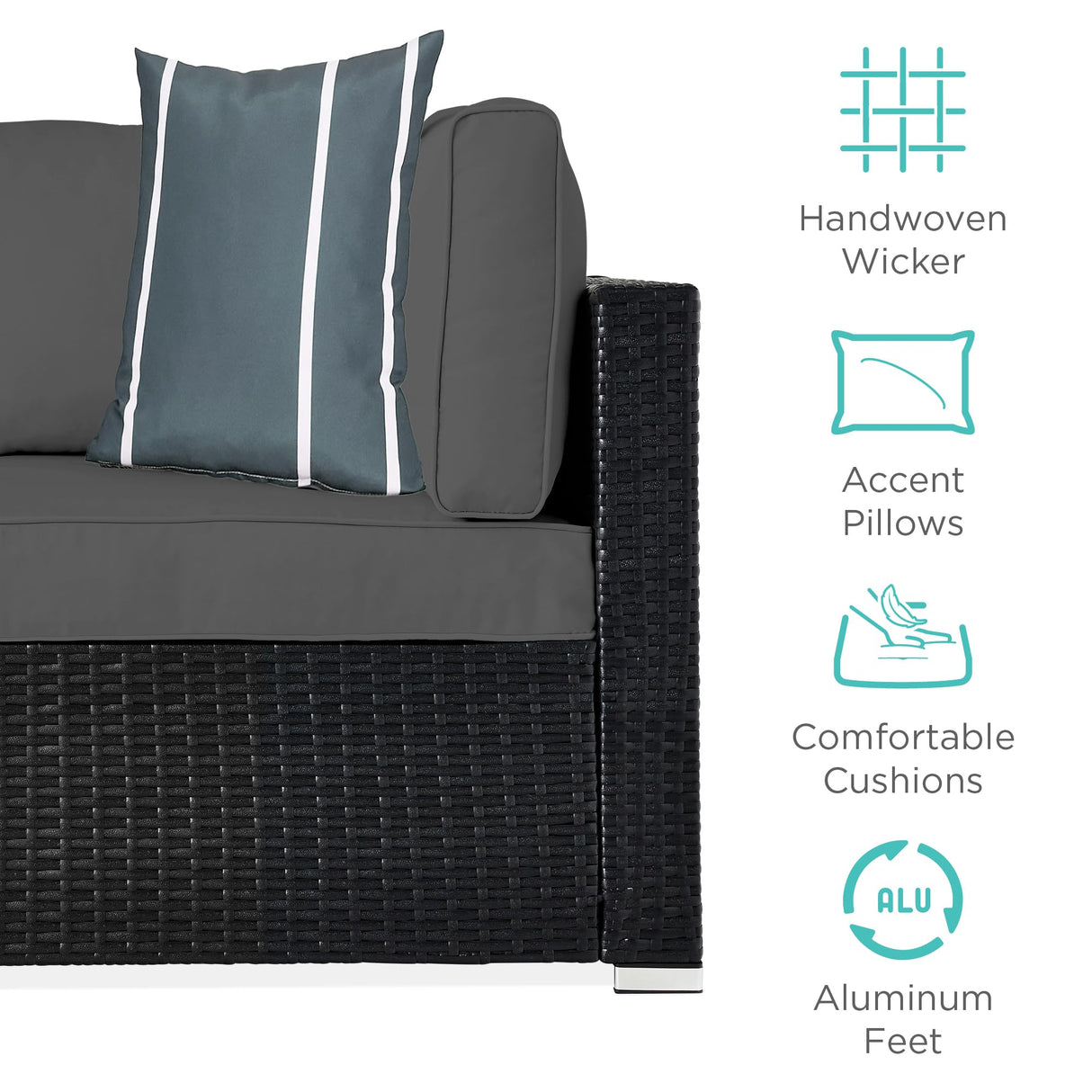 Best Choice Products 7-Piece Modular Outdoor Sectional Wicker Patio Conversation Set w/ 2 Pillows, Coffee Table, Cover Included - Black/Gray Best Choice Products