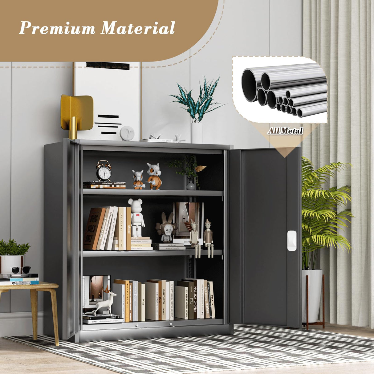 Athena Collection Metal Storage Cabinet with Doors and Shelves, 36" Garage Storage Cabinet with Lock for File, Home, Office, School, Garage, Black Athena Collection