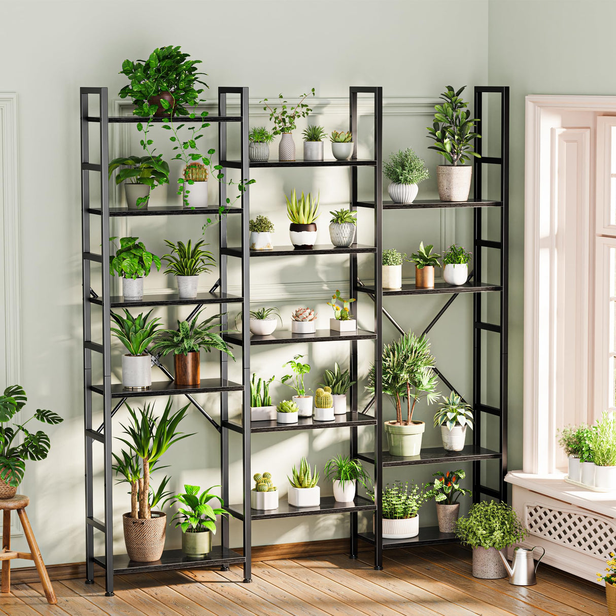 SUPERJARE Triple 6 Tier Bookshelf, Bookcase with 17 Open Display Shelves, Wide Book Shelf Book Case for Home & Office, Black SUPERJARE