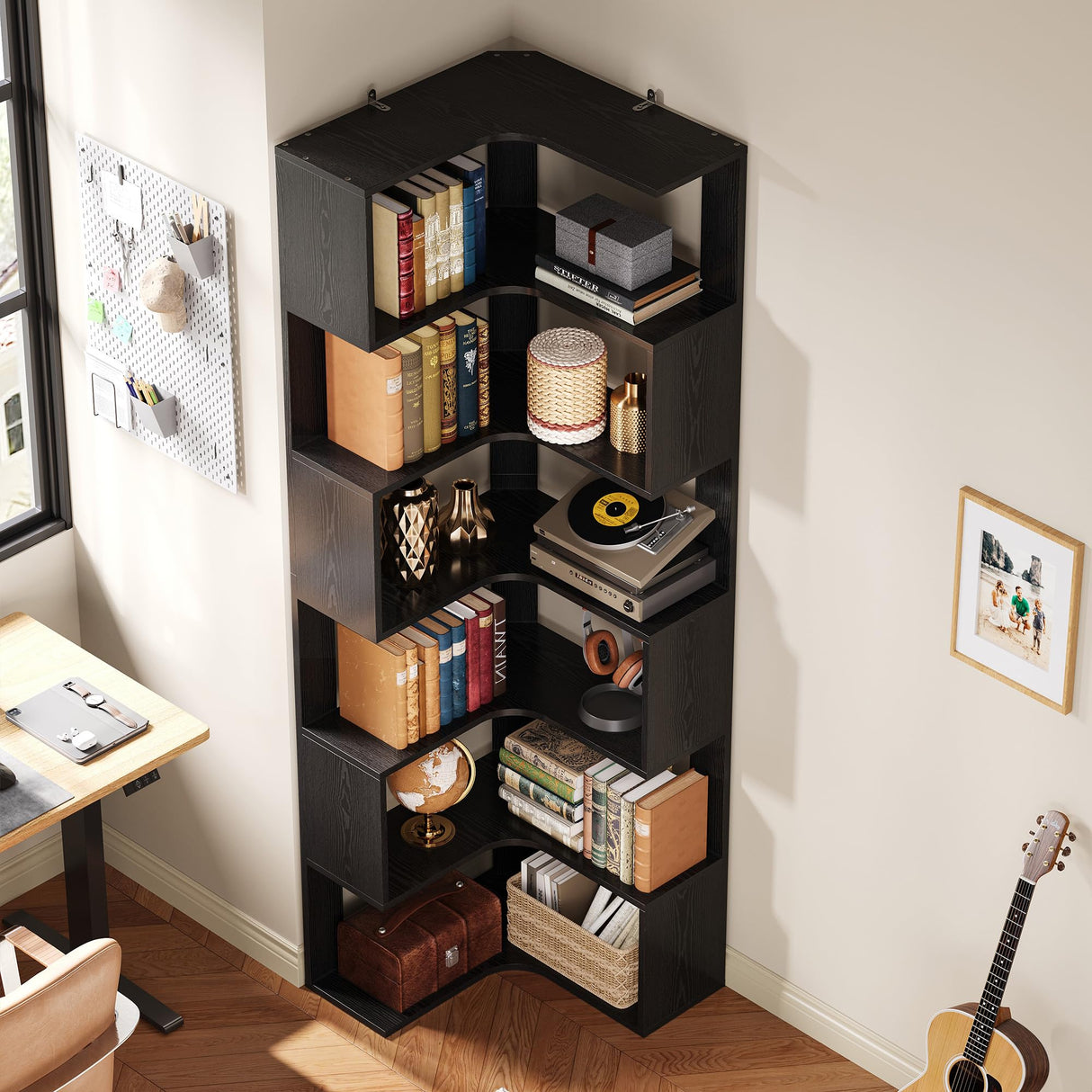 IRONCK Corner Bookshelf, 80.3" Tall Corner Bookcases with Anti-Drop Panel, Corner Shelf Storage Display Rack for Living Room Home Office, Black IRONCK