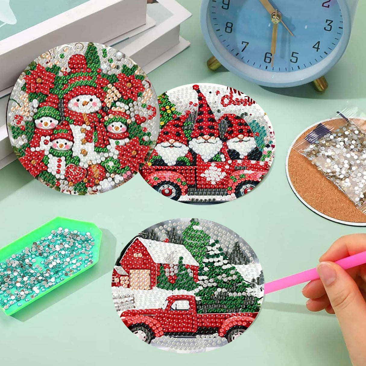 8 Pieces Christmas Diamond Art Coasters Kit, Christmas Diamond Painting Coasters, Diamonds Art Painting Kits, 5D DIY Full Drill Diamonds Arts Kits for Adults Gift & Home Decor croshom