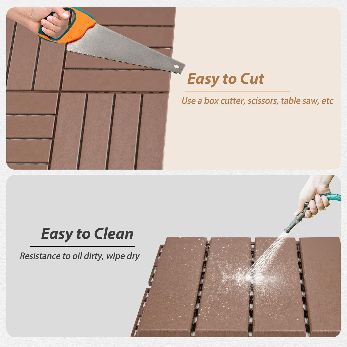 Candockway Plastic Interlocking Deck Tiles, 9 Pack Outdoor Flooring Waterproof Pavers for Patio Garden Porch Yard, All Weather Use, Coffee Candockway