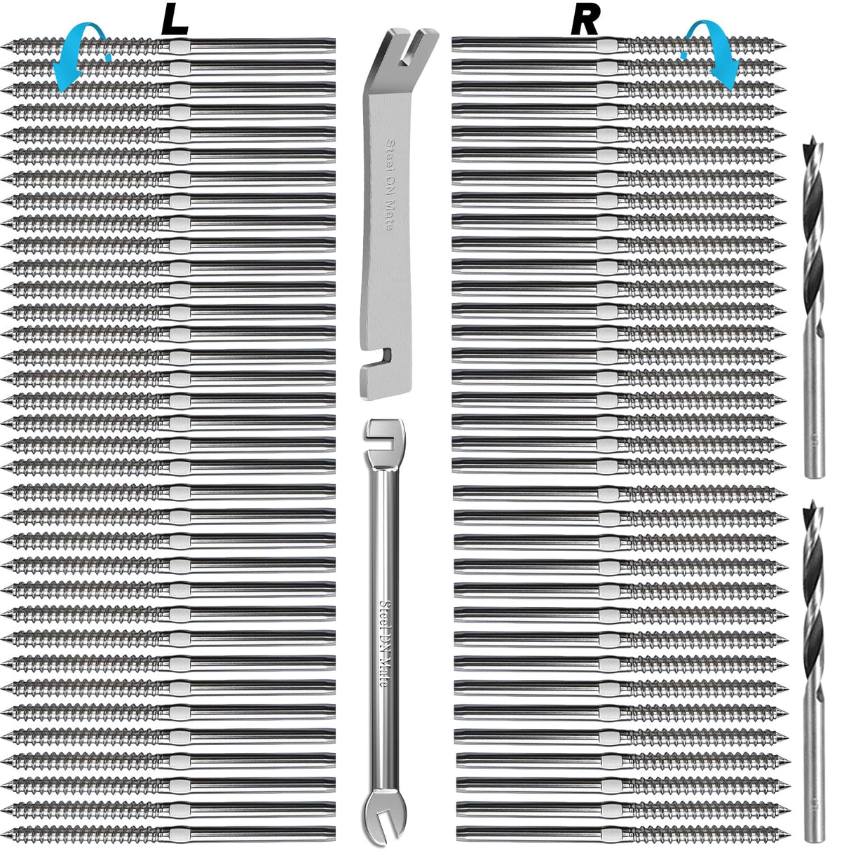 Steel DN Mate 70 Pack T316 Stainless Steel Right&Left Handed Thread Swage Lag Screws for Wood Post of 1/8" Steel Cable Railing Kit, Cable Railing Hardware, DIY Wood Baluster, Wrench Included DM35 Steel DN Mate