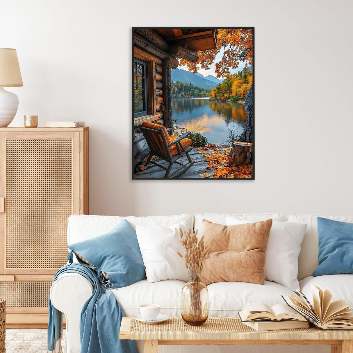 Paint by Numbers Kit for Adults - Autumn Landscape Adult Paint by Number Kits on Canvas Without Frame for Beginner, Mountains Lake Oil Painting by Numbers Kit for Gift Home Wall Decor 16x20 Inch Camocin