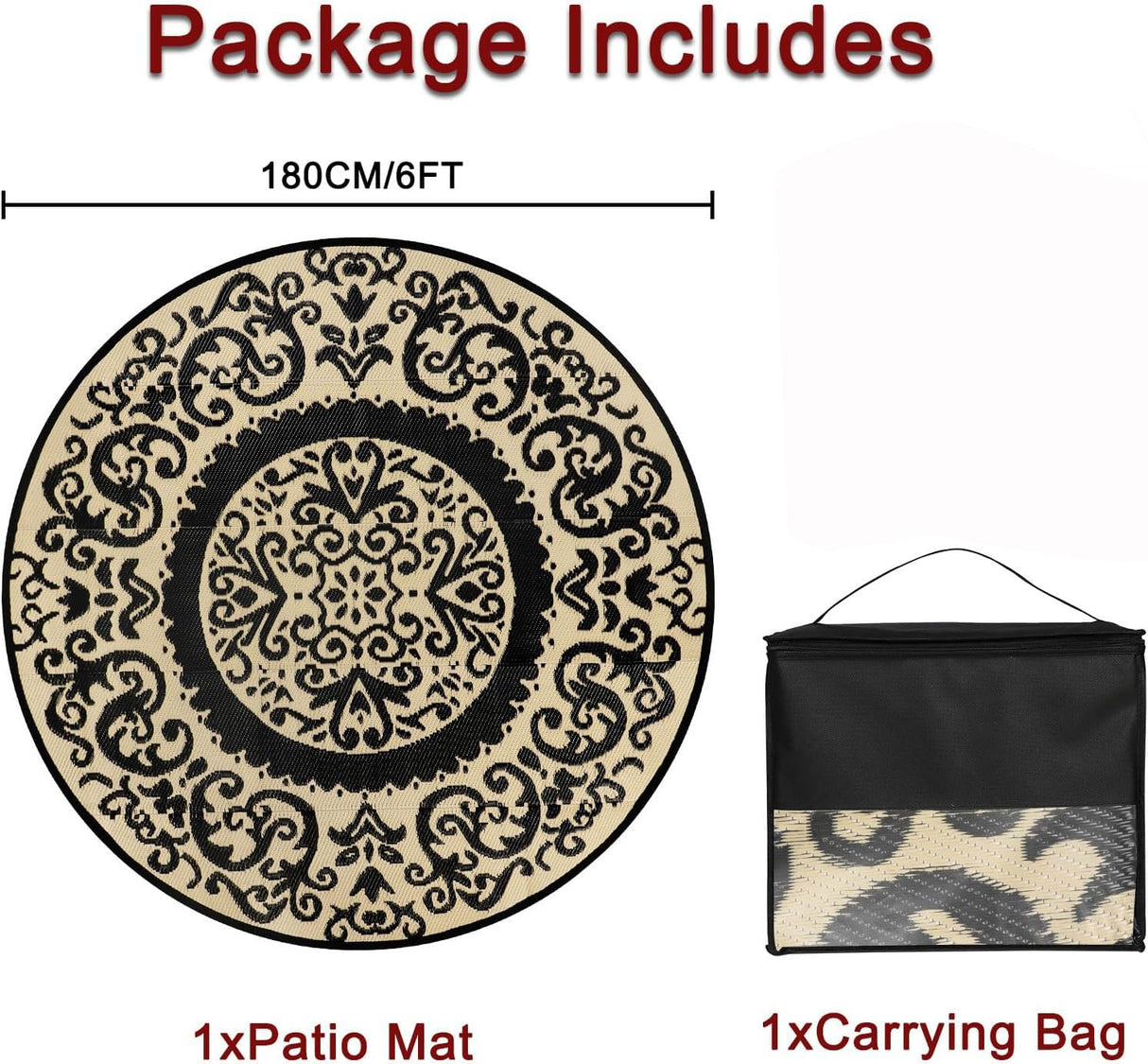 Homcomoda Round Outdoor Rugs for Patio 6ft Waterproof Clearance Reversible Patio Rugs Lightweight Outdoor Rugs Plastic Straw Rugs Portable RV Camping Rug Mat for Outdoor Porch Beach BBQ Beach Backyard Homcomoda