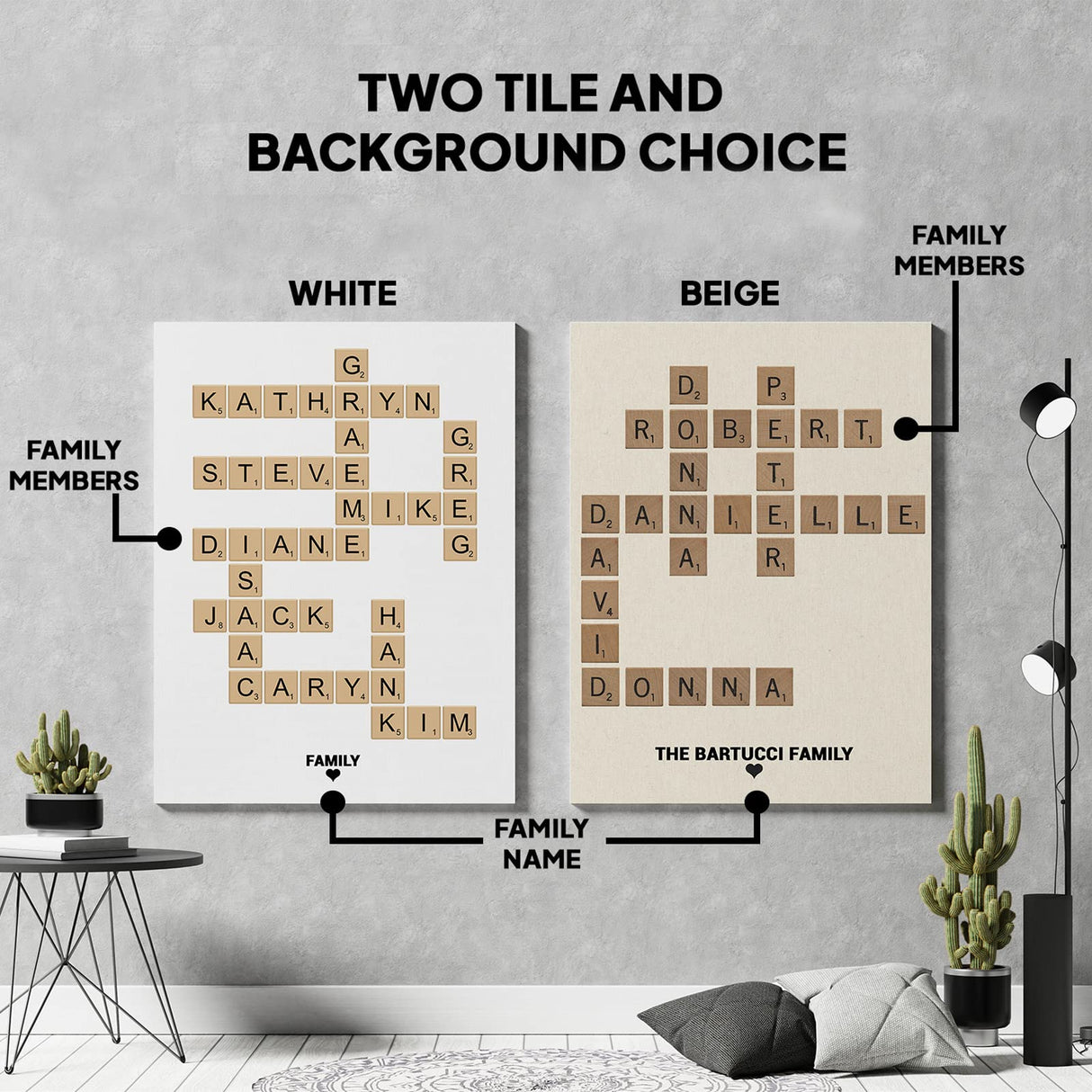 Personalized Family Scrabble Wooden Framed Canvas Wall Art, Customized Crossword Wall Art - Scrabble Letters for Wall Decor, Living Room Decor ENQU