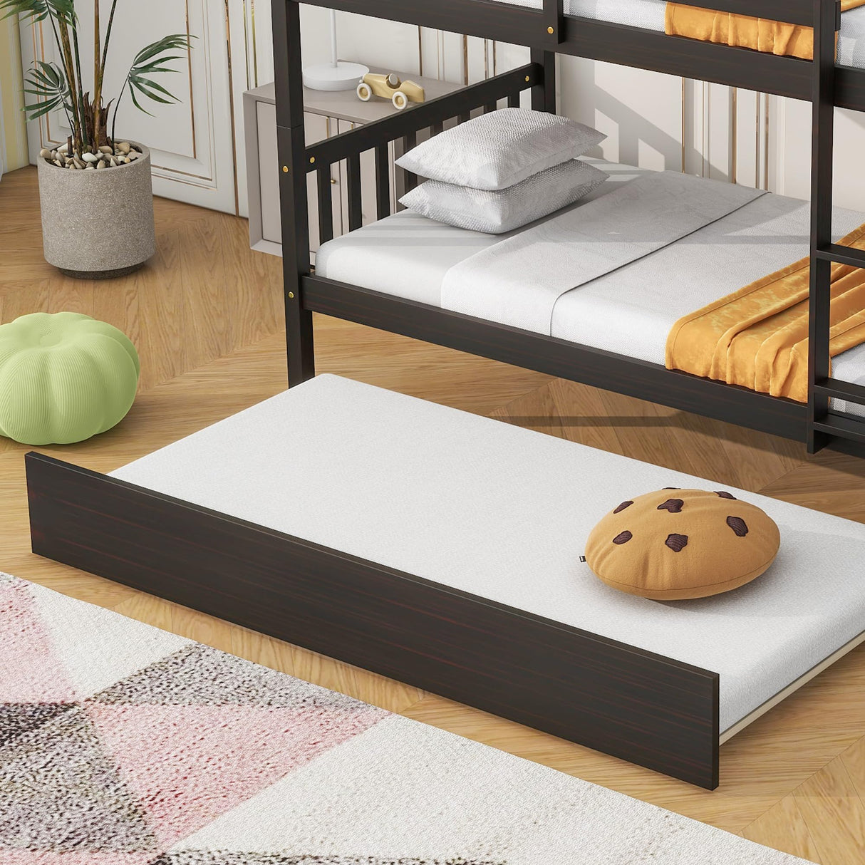 DNChuan Twin Over Twin Bunk Bed with Trundle,Triple Bunk Bed Convertible Into 3 Platform Beds,3-in-1 Beds with Headboard and Footboard,Wooden Frame for Kids Adults-Espresso DNChuan
