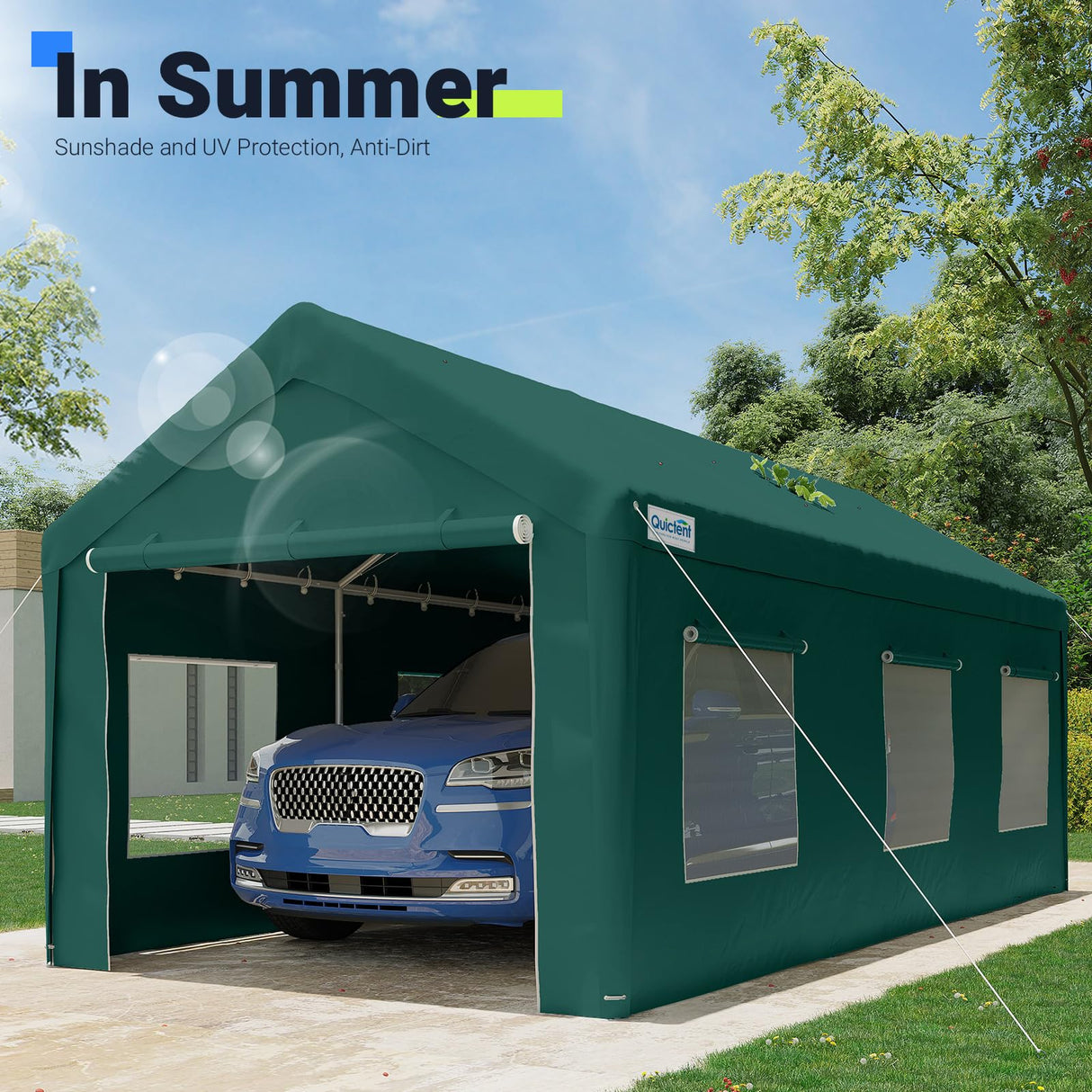 Quictent 10x20 ft Carports with Roll-up Ventilated Windows,Anti-Snow Car Port Heavy Duty Car Canopy RV Carport Canopy Portable Garage Shelter Boat Shelter with 4 Reinforced Steel Cables-Green Quictent