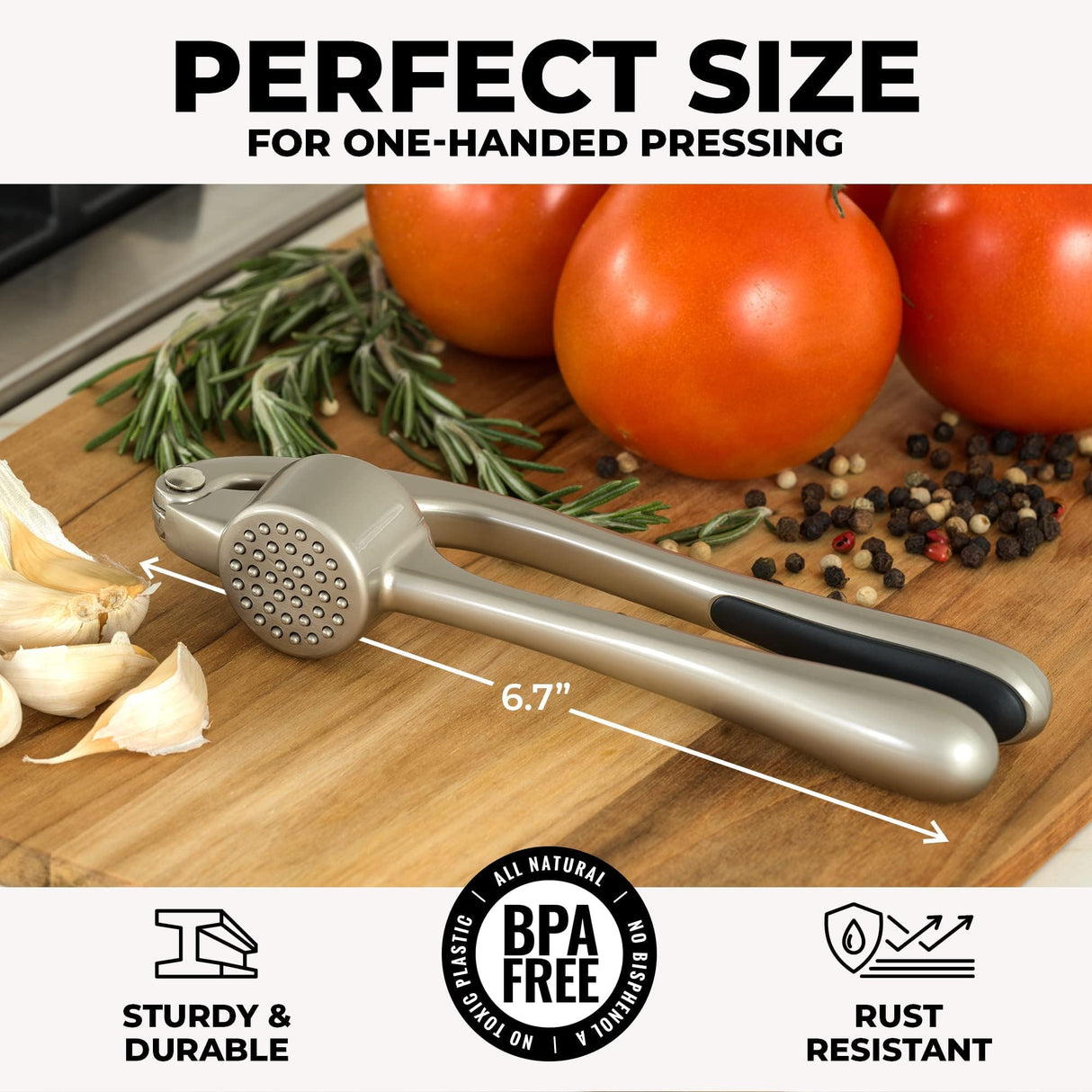Zulay Kitchen Premium Garlic Press Set - Rust Proof & Dishwasher Safe Professional Garlic Mincer Tool - Easy-Squeeze, Easy-Clean with Soft, Ergonomic Handle - Silicone Garlic Peeler & Brush (Silver) Zulay Kitchen