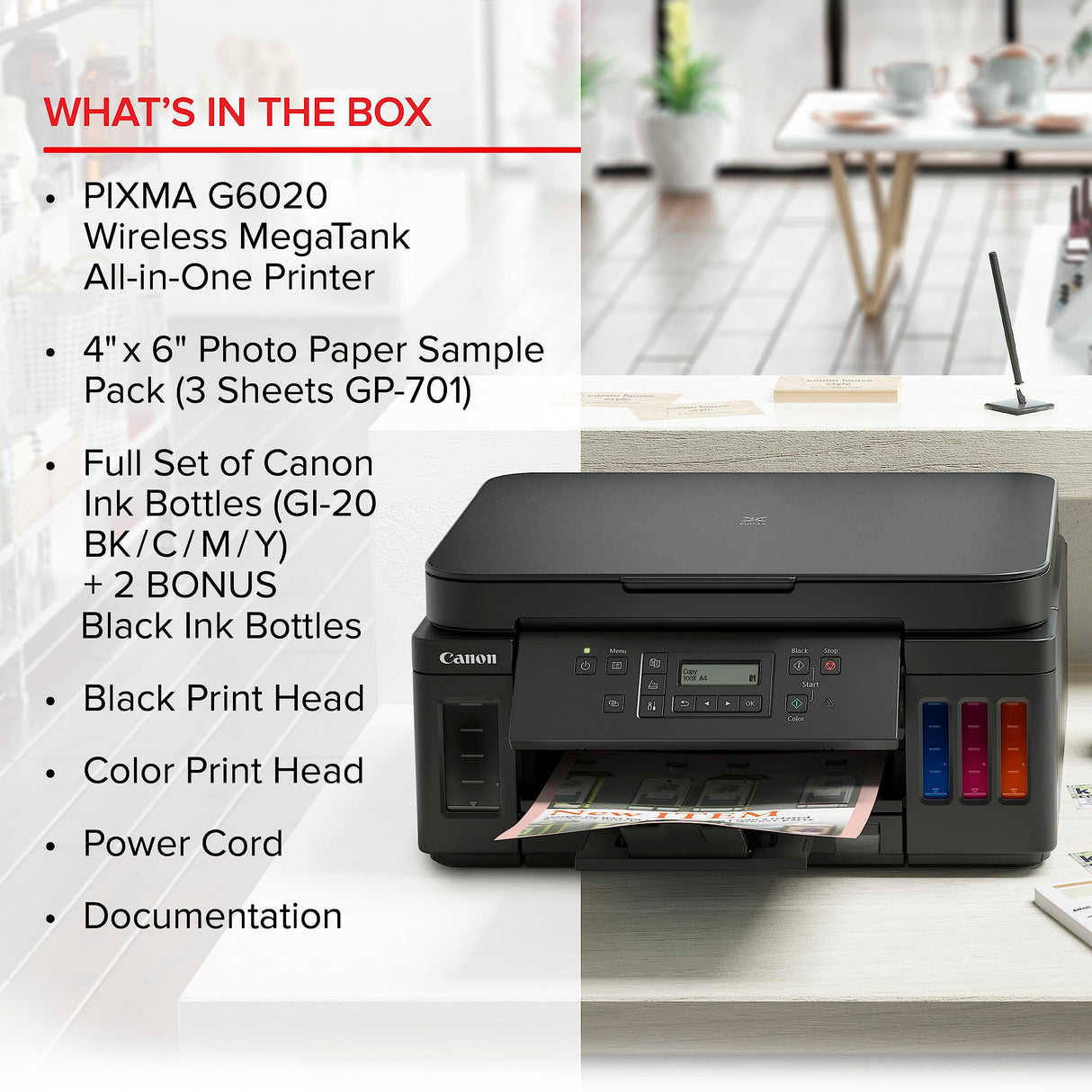 Canon PIXMA G6020 All-in-One Supertank Wireless (Megatank) Printer, Copier and Scan with Mobile Printing, Black, Works with Alexa Canon