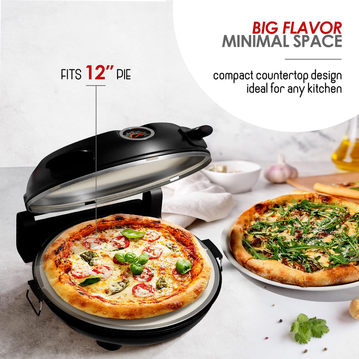 Eatex Electric Pizza Oven Indoor, 12 Inch Countertop Pizza Oven, Portable Stone Pizza Oven, Heats up to 790°F for Crispy Crust, Pizza Maker Machine for Home – Black EATEX