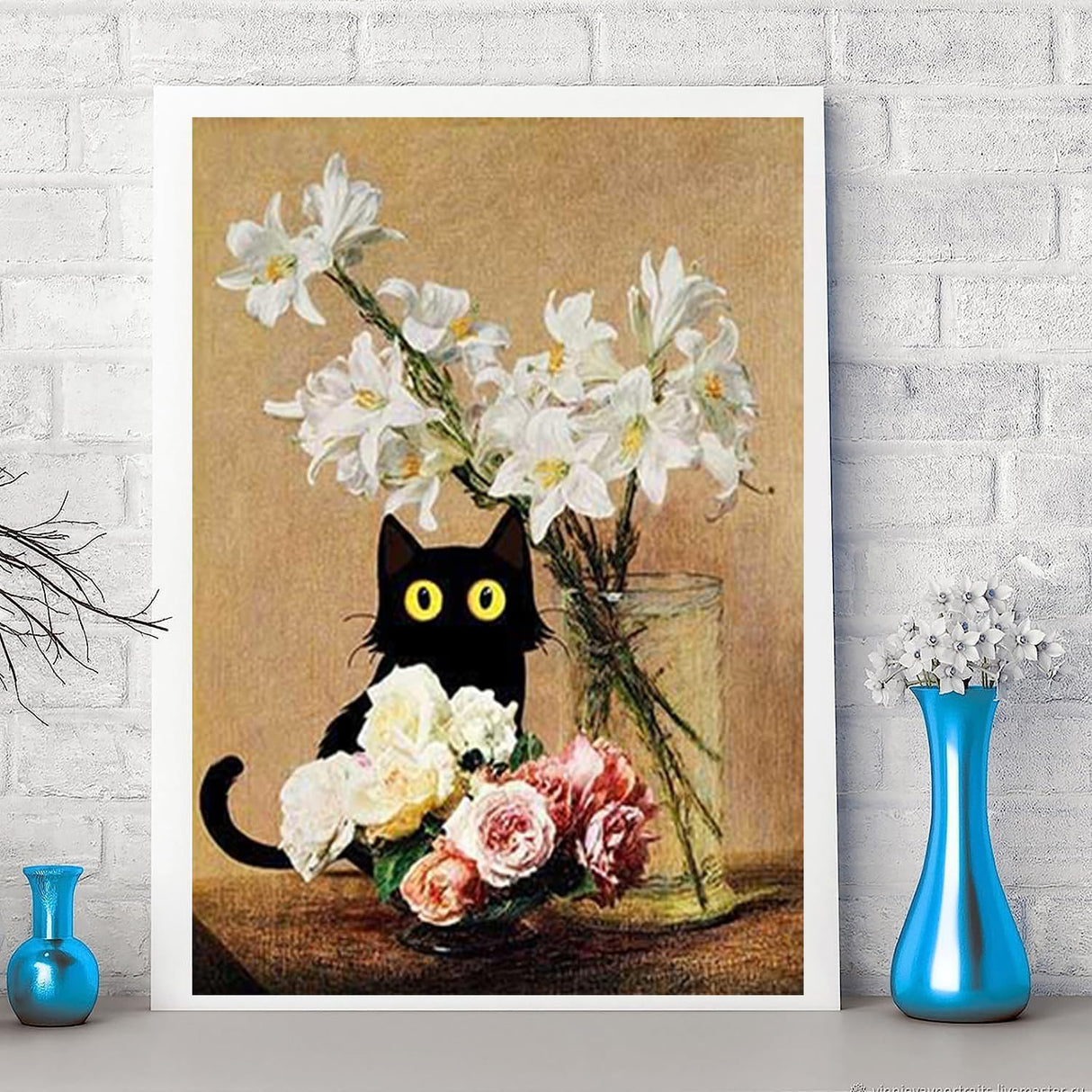 Diamond Painting for Adults and Beginners - 6pcs, 5D Round Diamond Digital Painting Kit, DIY Black Cat Diamond Art Painting, Matisse Van Gogh Living Room Bedroom Decoration (11.8x15.7 inches) GemZono