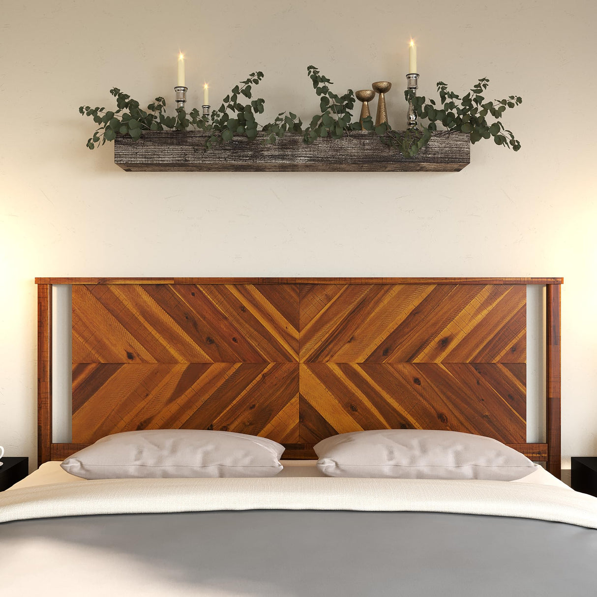 Bme Vivian Rustic Golden Brown Headboard - Solid Acacia Wood, Scandinavian Design, Easy Assembly, King Size Bme