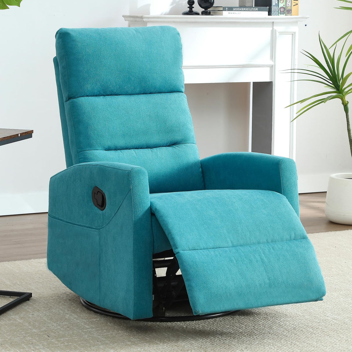 EZZUP 360° Swivel Recliner Chairs for Small Spaces, A Recliner with Side Pockets, Small Rocker Recliner for Living Room, Bedroom, Sky Blue Recliner Chair for Adults EZZUP
