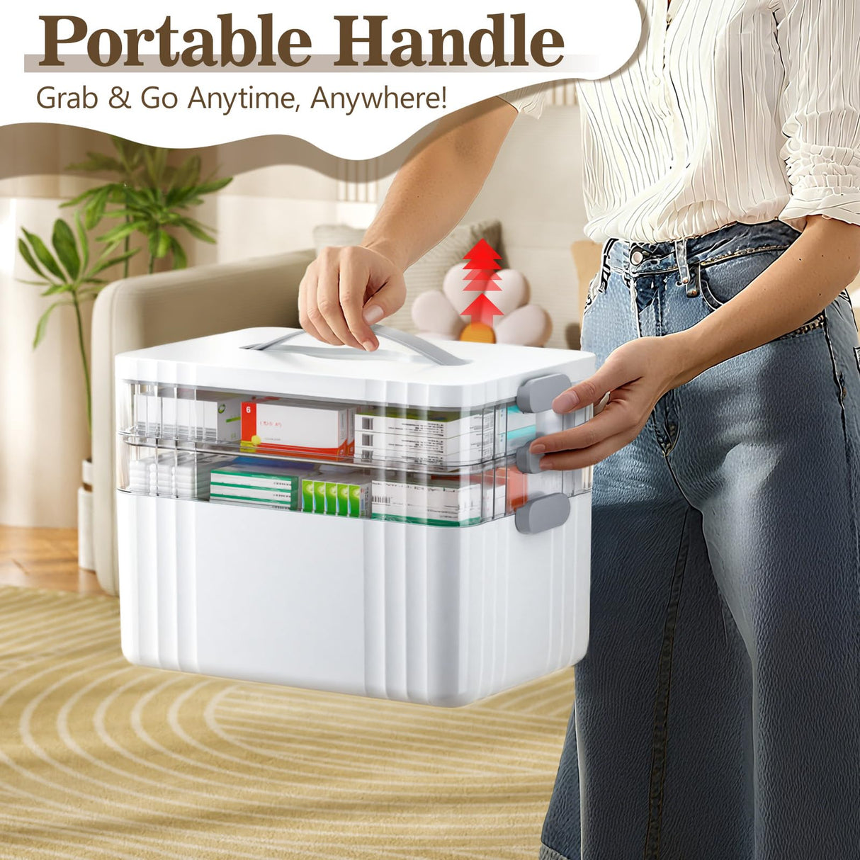 ARSTPEOE 3-Tier Medicine Organizer - Portable Medicine Cabinet with Plastic Handle, Multipurpose Medical Box with Pill Box, Empty First Aid Kit for Home ARSTPEOE