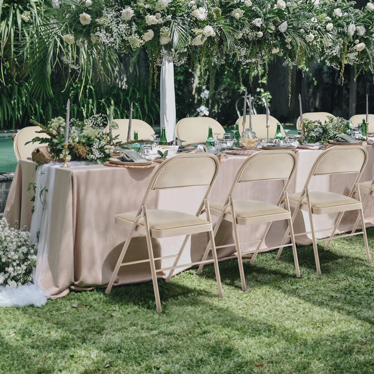 Sweetcrispy Folding Chair 2 Pack, Leather Padded Folding Chairs, Sturdy Metal Foldable Chairs, Easy to Use and Store, Outdoor and Indoor, for Home, Office, Party, Comfy, Kahki Sweetcrispy