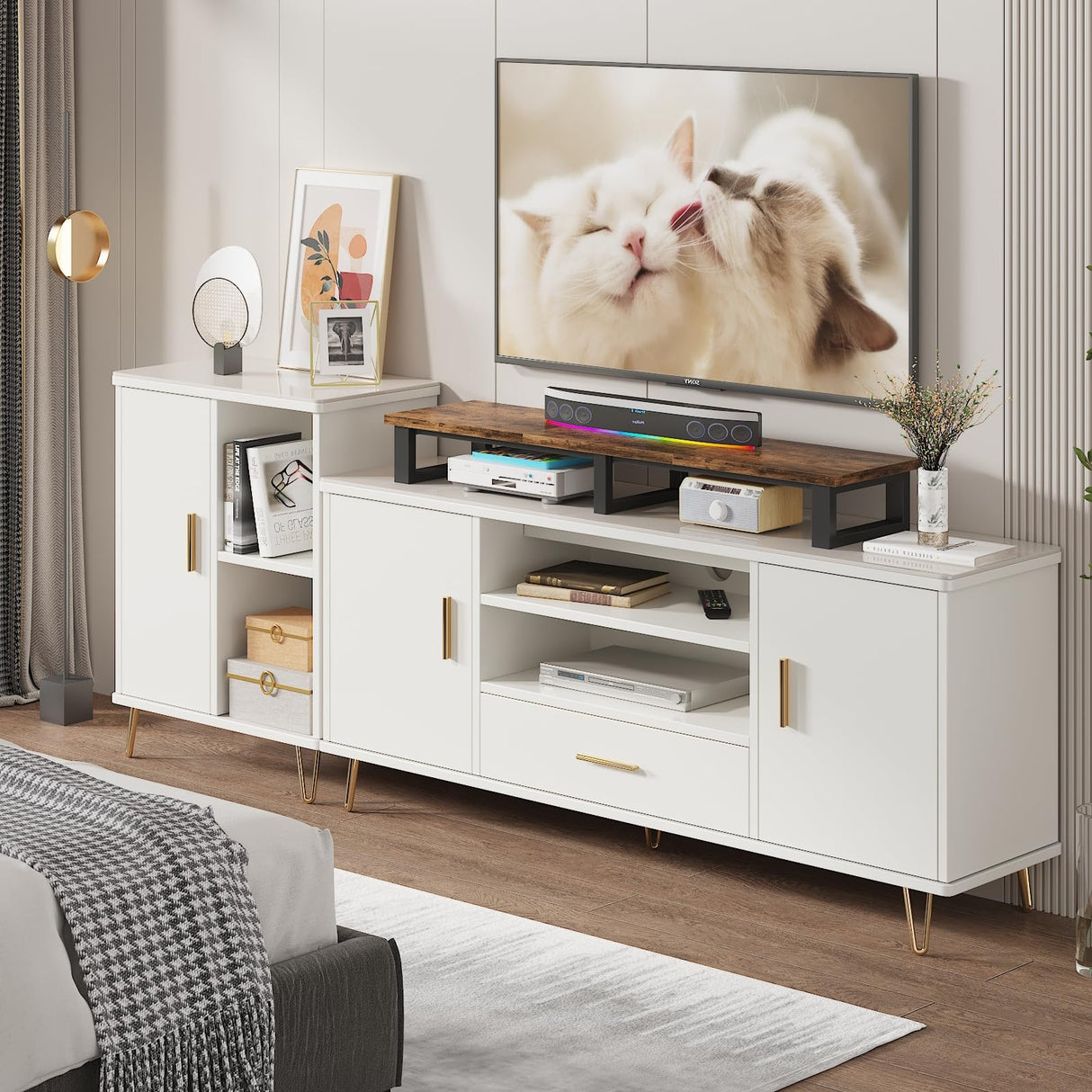 YAOHUOO 45" Large TV Riser for 32-60 inch TV, TV Riser Stand Shelf with Steel Legs,Tabletop TV Stand Riser for Home Office,Rustic Brown YAOHUOO