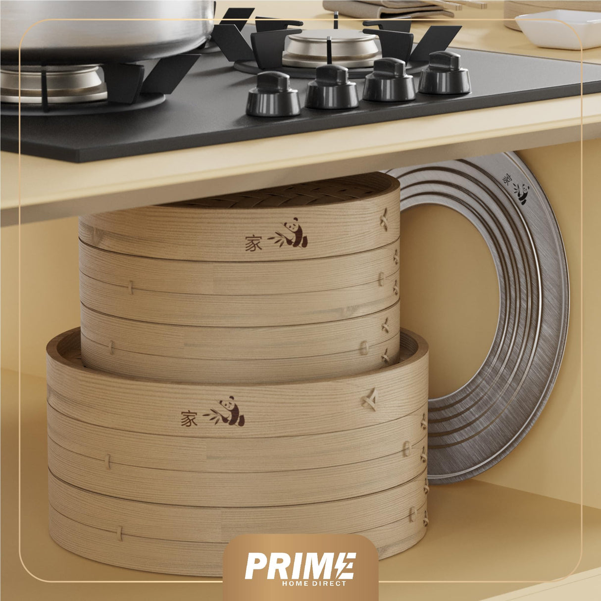 Prime Home Direct Bamboo Steamer Basket 10-inch | 2-Tier Steamer for Cooking | 50 Liners, Chopsticks, Sauce Dish | Dumpling Steamer, Food Steamer Baskets for Cooking - Rice & Vegetable Steamer Pot Prime Home Direct