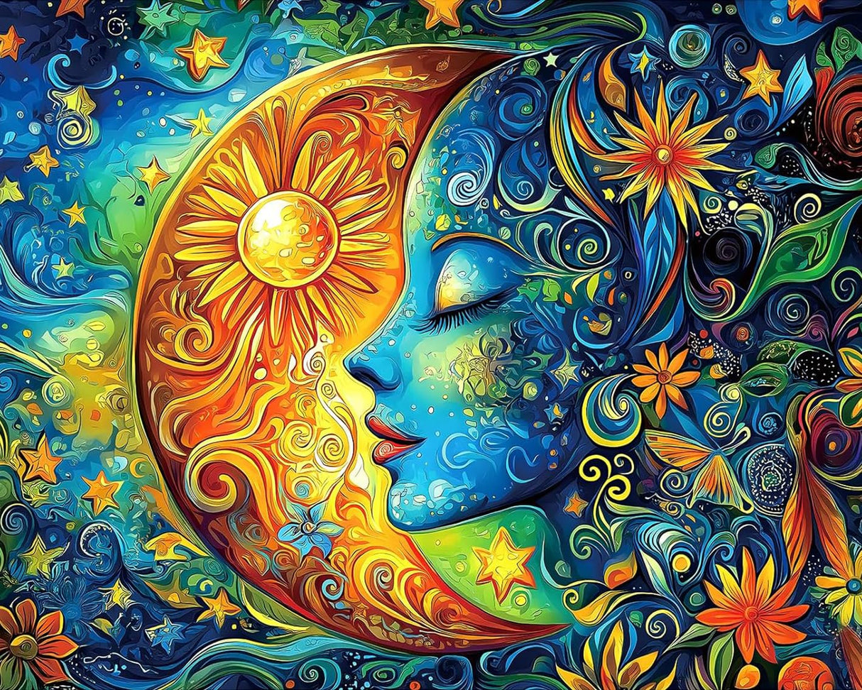 GEEHEIY Paint by Numbers Kit for Adults Beginner - Sun and Moon Adult Paint by Number Kits on Canvas, DIY Acrylic Oil Number Painting for Adults, Perfect for Home Decor Gift 16x20 Inch GEEHEIY