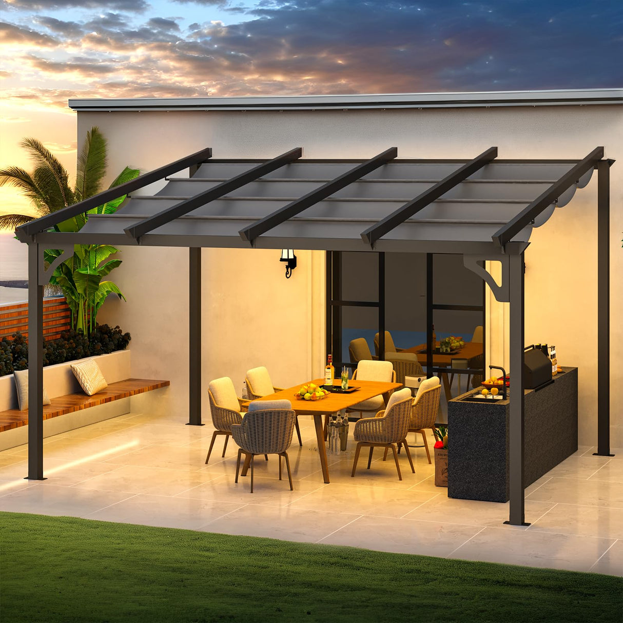 AECOJOY 14' x 10' Gazebo for Patio, Retractable Pergola with Adjustable Sun Shade Canopy Roof, Small Wall-Mounted Lean to Outdoor Pergolas and Gazebos Clearance, Metal Awnings for Decks, Patio AECOJOY