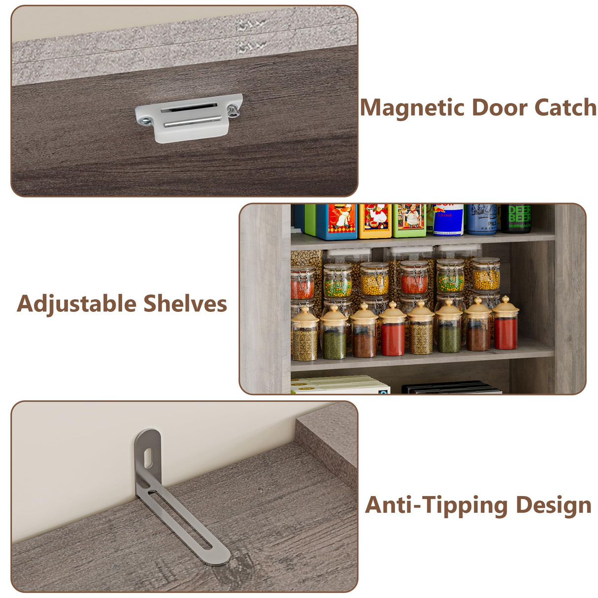 BORNOON Pantry Organizers and Storage Cabinet, 70” Barn Door White Kitchen Cabinet with Drawers and Adjustable Shelf, Tall Pantry for Kitchen, Dining Room, Living Room Bedroom BORNOON