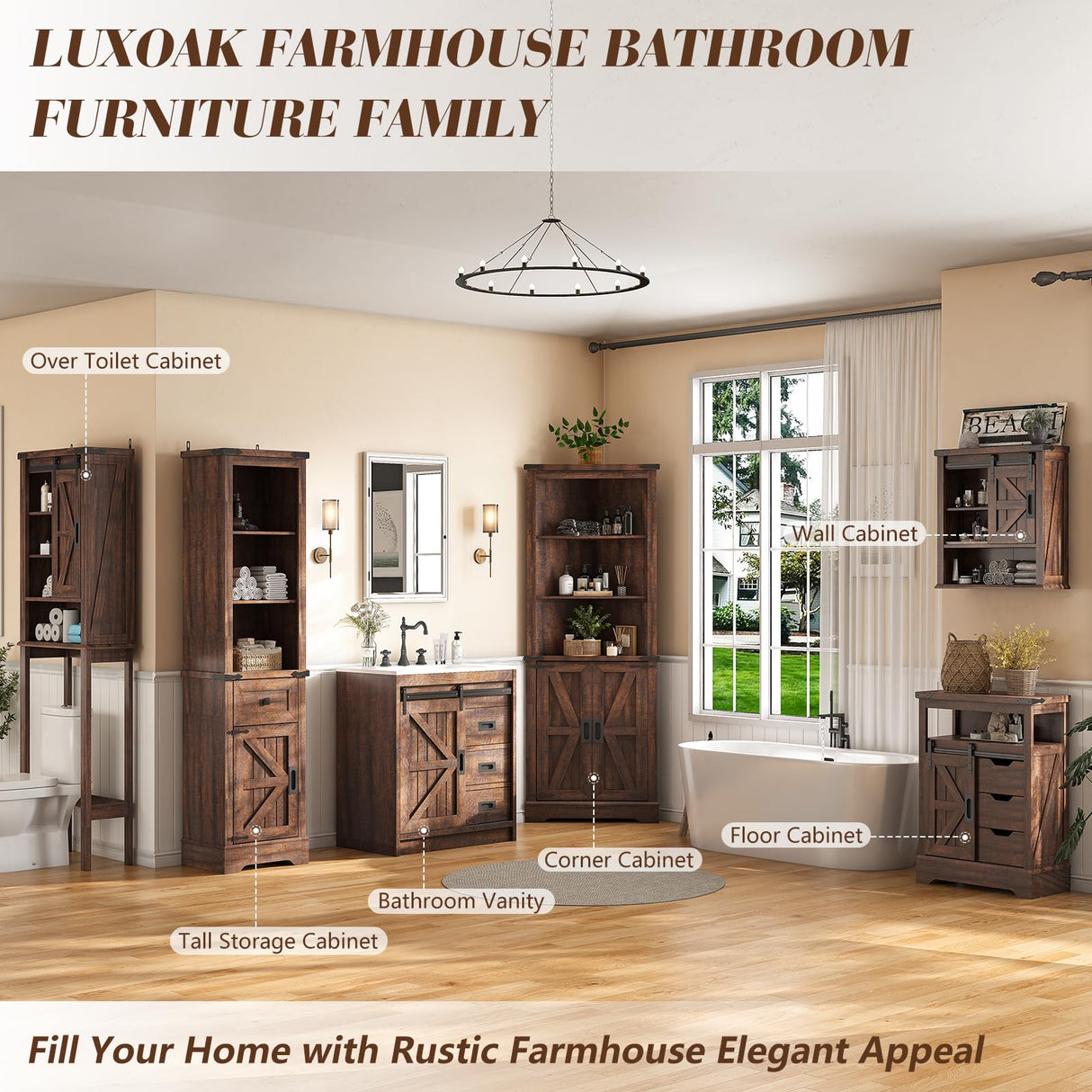 LUXOAK Farmhouse 24” Bathroom Wall Cabinet with Sliding Barn Door & Adjustable Shelf, Medicine Cabinet Wall Mounted, Storage Cabinet for Bathroom, Toilet, Kitchen, Living Room, Reclaimed Barnwood LUXOAK