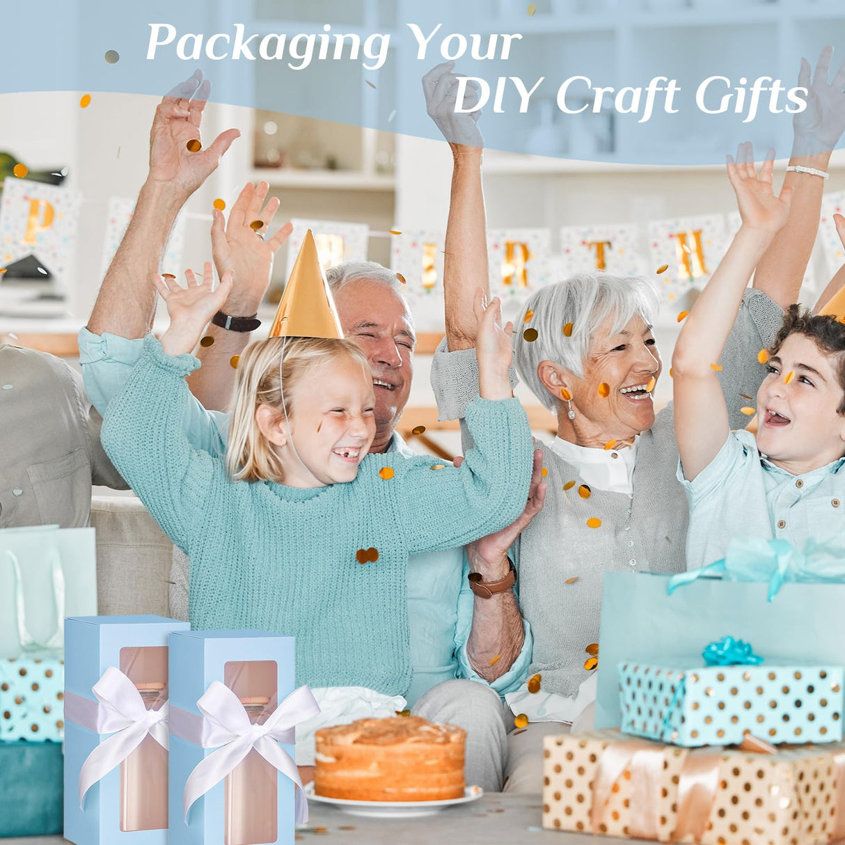 Honoson 24 Pcs Gift Boxes with Ribbon for Sublimation Glass Exhibition Boxes Transparent Gift Box for 12oz 16oz 20oz Drinking Glasses Jars Sublimation Glass Can Blanks Tumbler Gift Box(Light Blue) Honoson