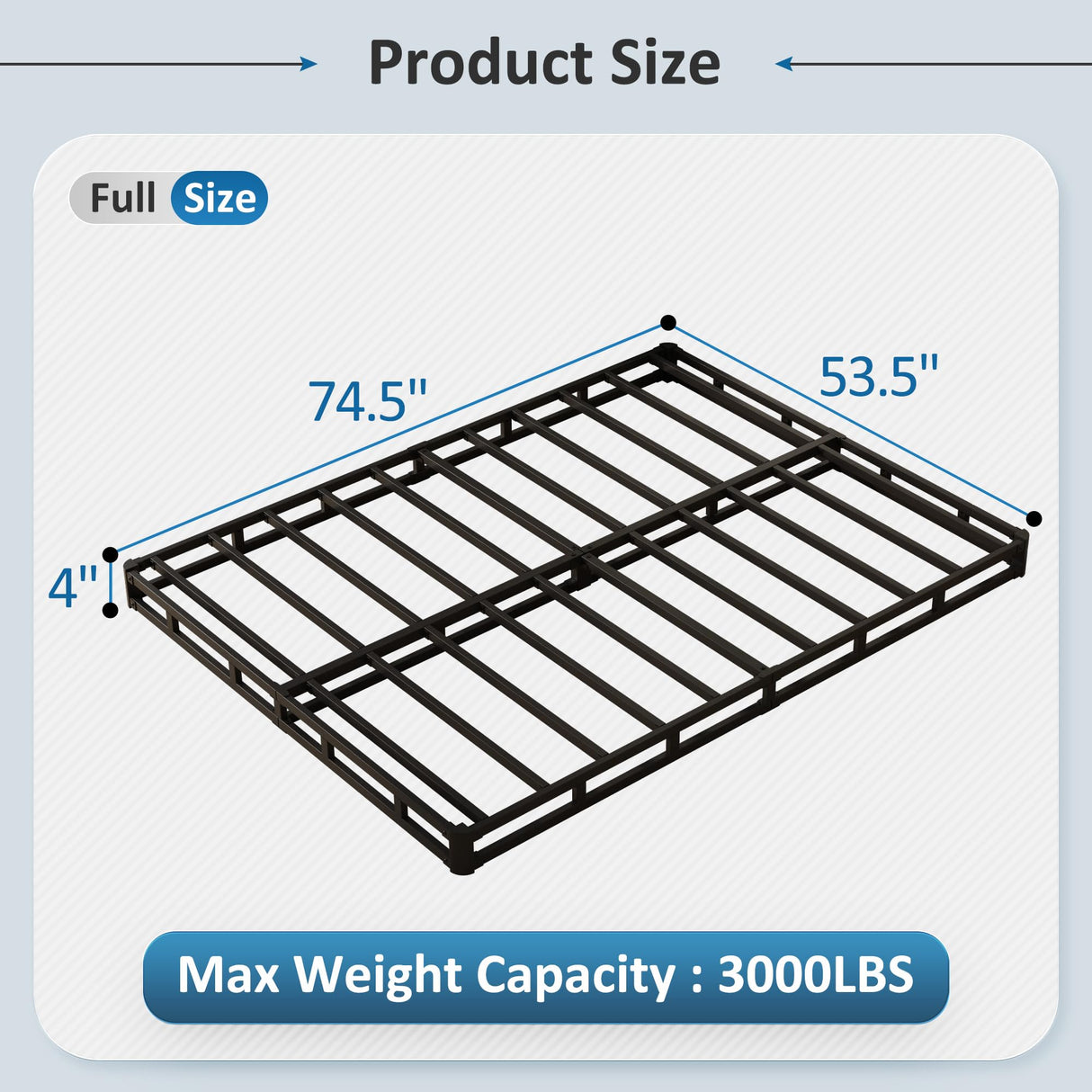 DiaOutro 4 Inch Full Size Box Spring with Fabric Cover, Noise Free Mattress Foundation, Heavy Duty Bed Base, Easy Assembly, Black, White DiaOutro