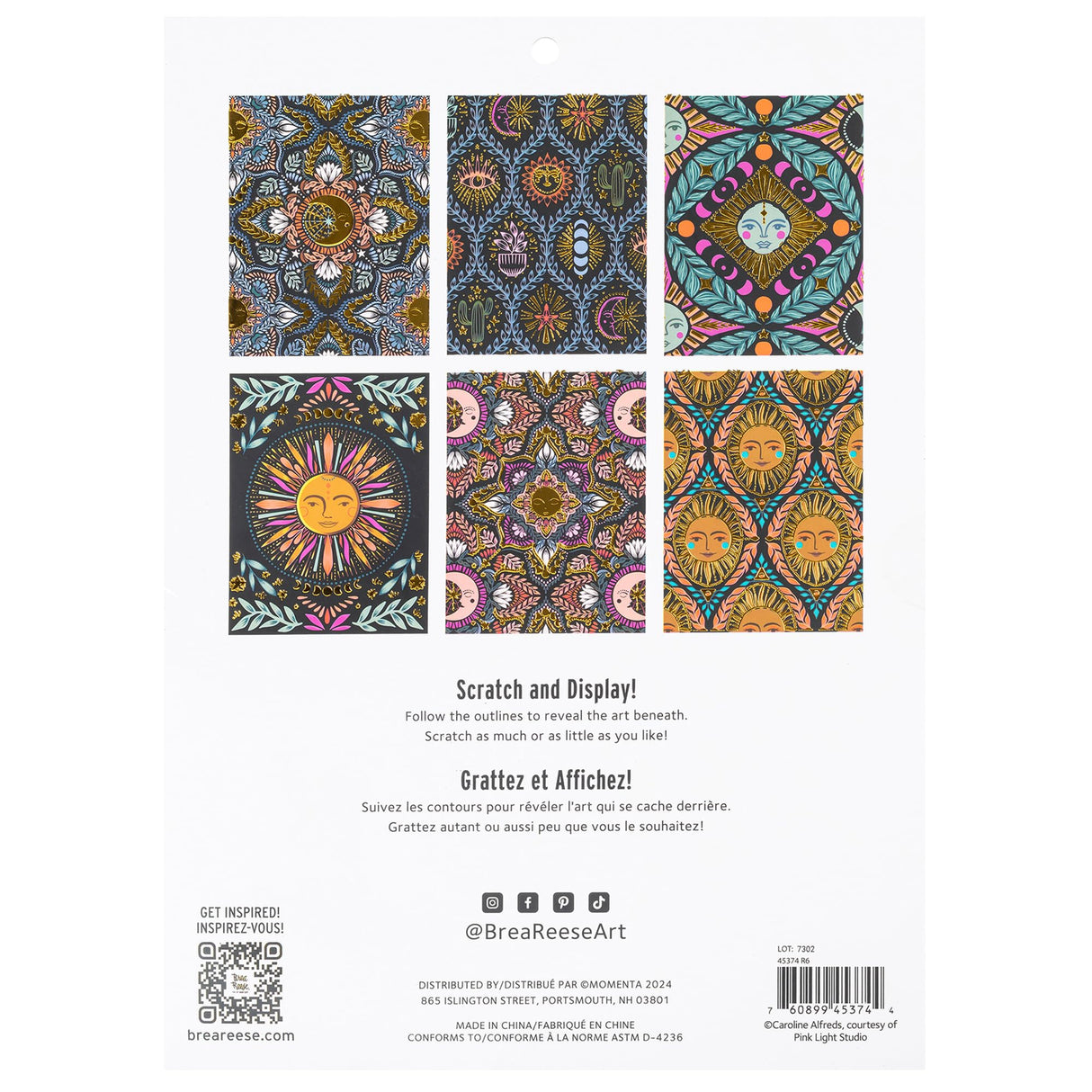 Brea Reese: Scratch Art Paper Pad - Moon & Sun - 6 Designs, Metallic Guided Art, Dual-Tip Stylus & Brush, Easy-to-Frame 9x12 Pages, Adult Craft Kit Brea Reese