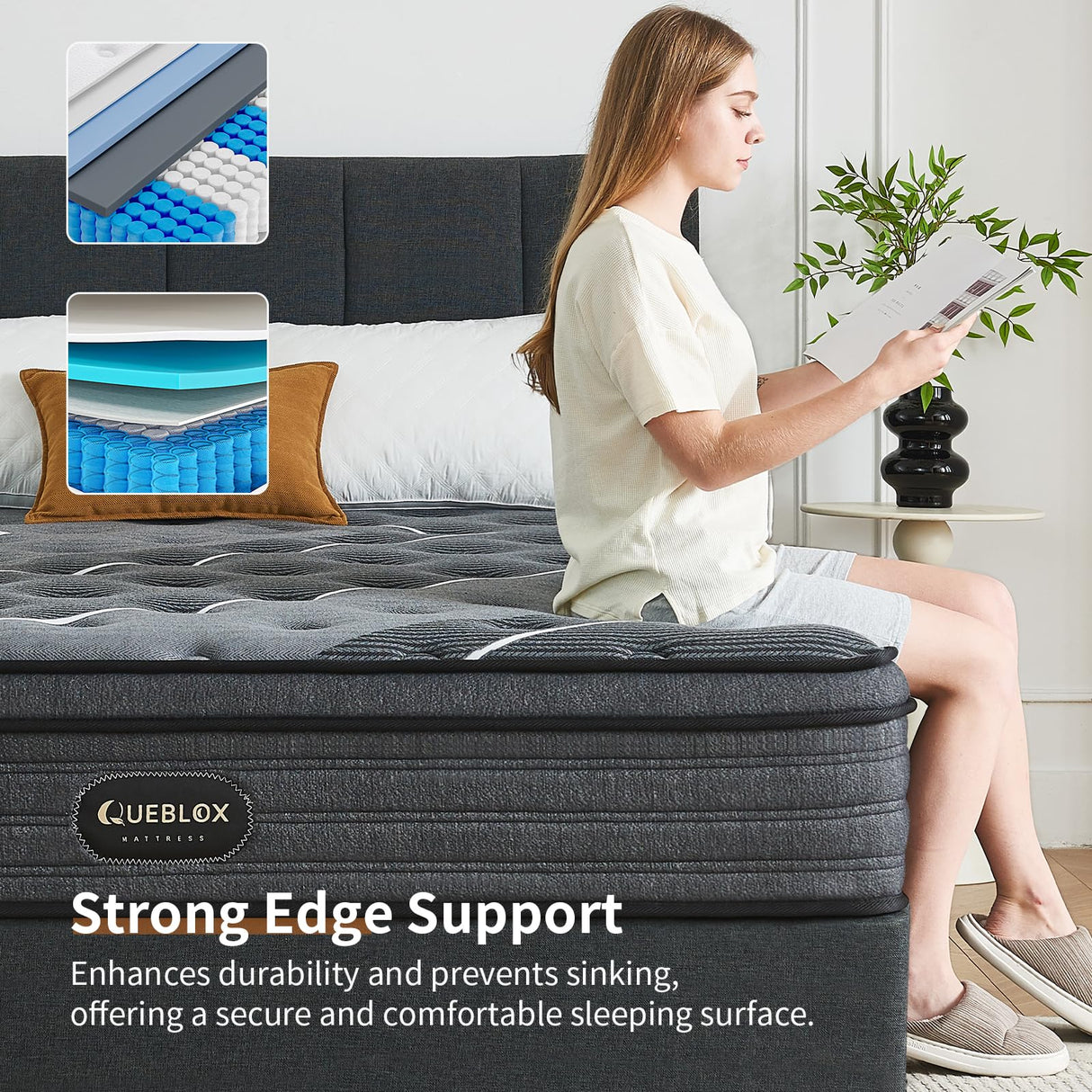 Queblox Full Mattress, 10 Inch Hybrid Mattress in a Box,Medium Firm, Memory Foam and Individual Pocket Springs for Pressure Relief, CertiPUR-US Certified Queblox