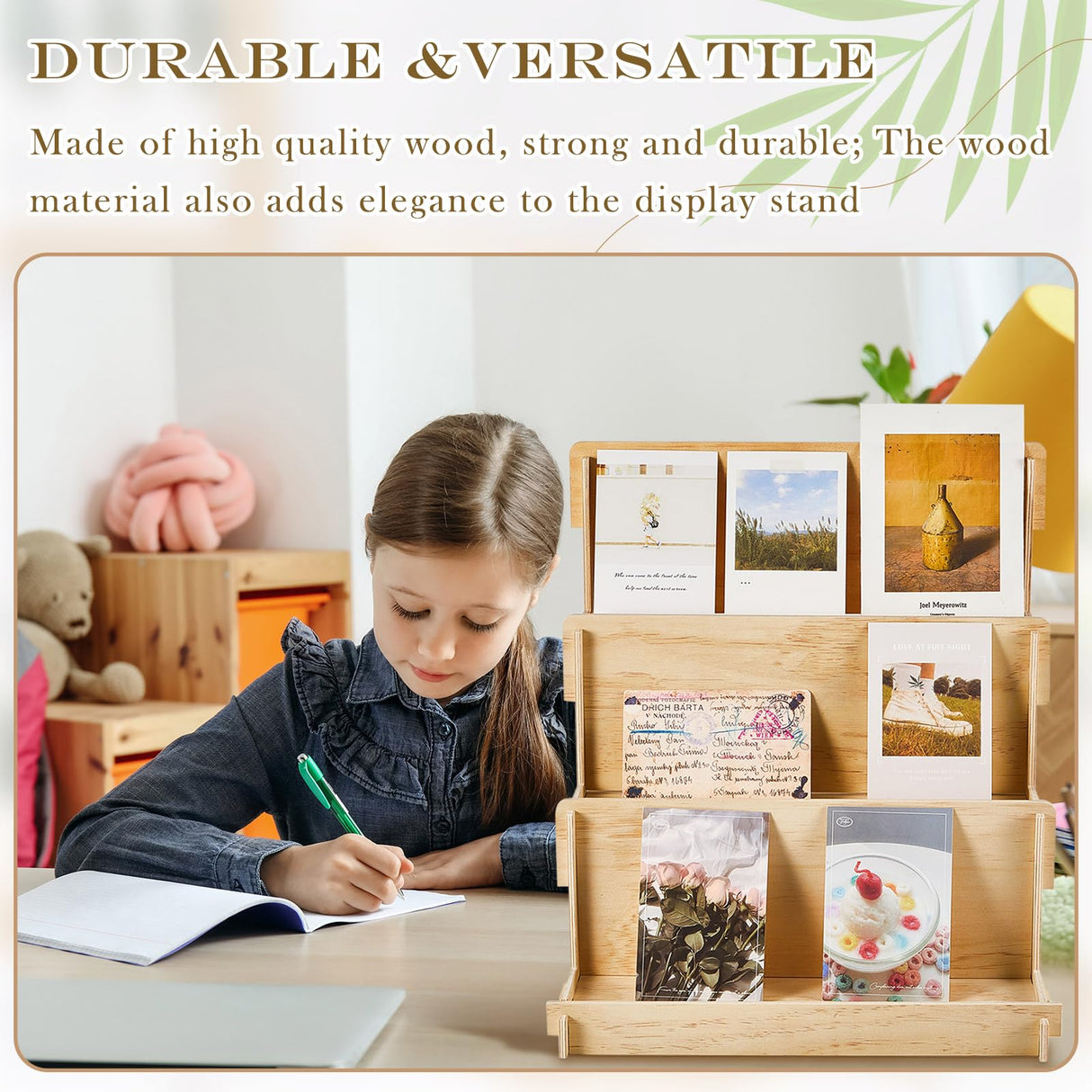 Barydat 2 Pcs 3 Tiered Greeting Card Display Stand Wooden Organizer Racks for Sticker Craft Brochure Table Tabletop Vendors Retail Counter Trade Shows Showcase Barydat