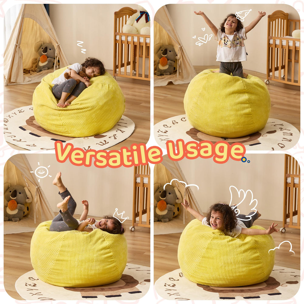 Cansunna Bean Bag Chairs Teardrop Bean Bag Chair Beanbag Chair with Memory Foam Filled Machine Washable Cover for Living Room, Bedroom (Small,Yellow) Cansunna