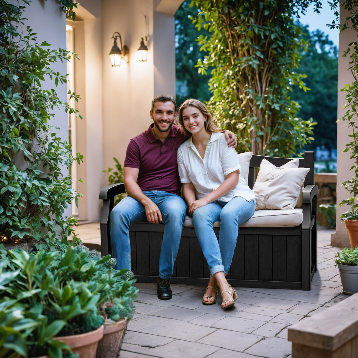 Devoko 80 Gallon Storage Bench Deck Box Lockable for Patio Furniture, Garden Decor and Outdoor Seating for Cushions, Garden Tools and Pool Supplies (Black) Devoko