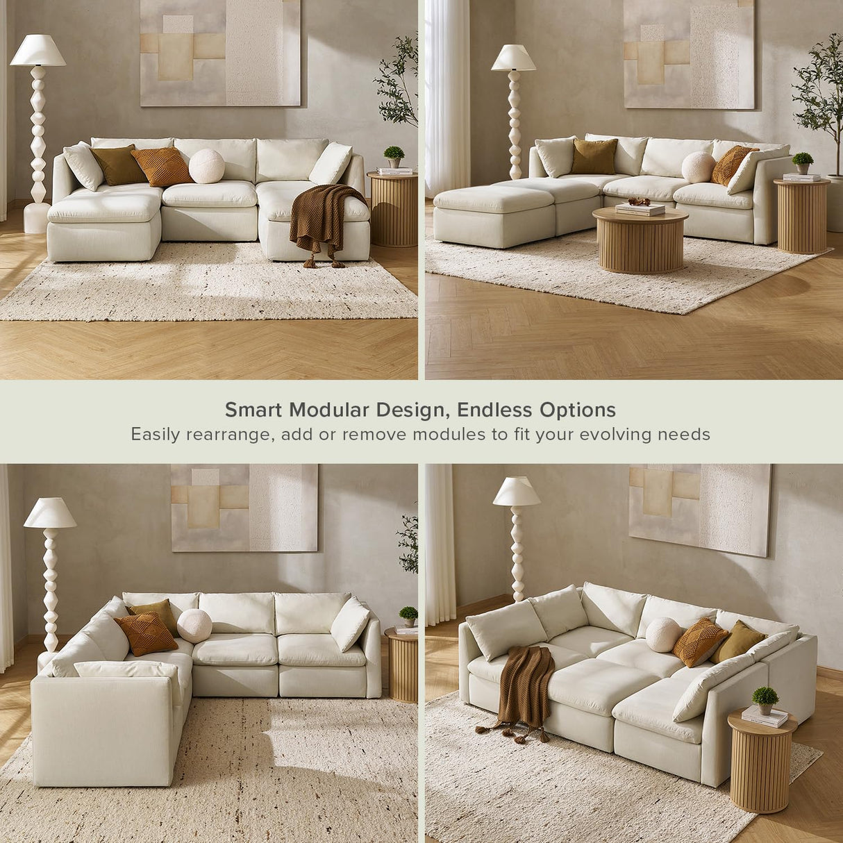 mopio Oversized Modular Sectional Sofa with Fully Removable Covers and Storage, Convertible U & L Shaped Sectionals, Modern Cloud Couch for Living Room with Ottoman Chaise, 4 to 8 Seats, Off White mopio